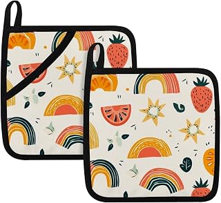 Set of 2 Children's Summer (2) Pot Holders Kitchen Decorative Heat Resistant Potholder Hot Pads for Cooking Baking Microwave Oven End Dishes BBQ Holiday Decors