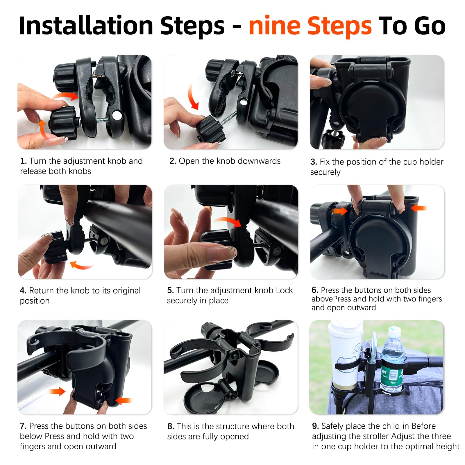Vihir Portavasos Carrito Bebe, 3 en 1 Plegable Portabotellas para Sillas de Ruedas, Universal Soporte de Bebidas para Cochecito, Bicicletas, Scooters, con Soporte para Teléfono Móvil