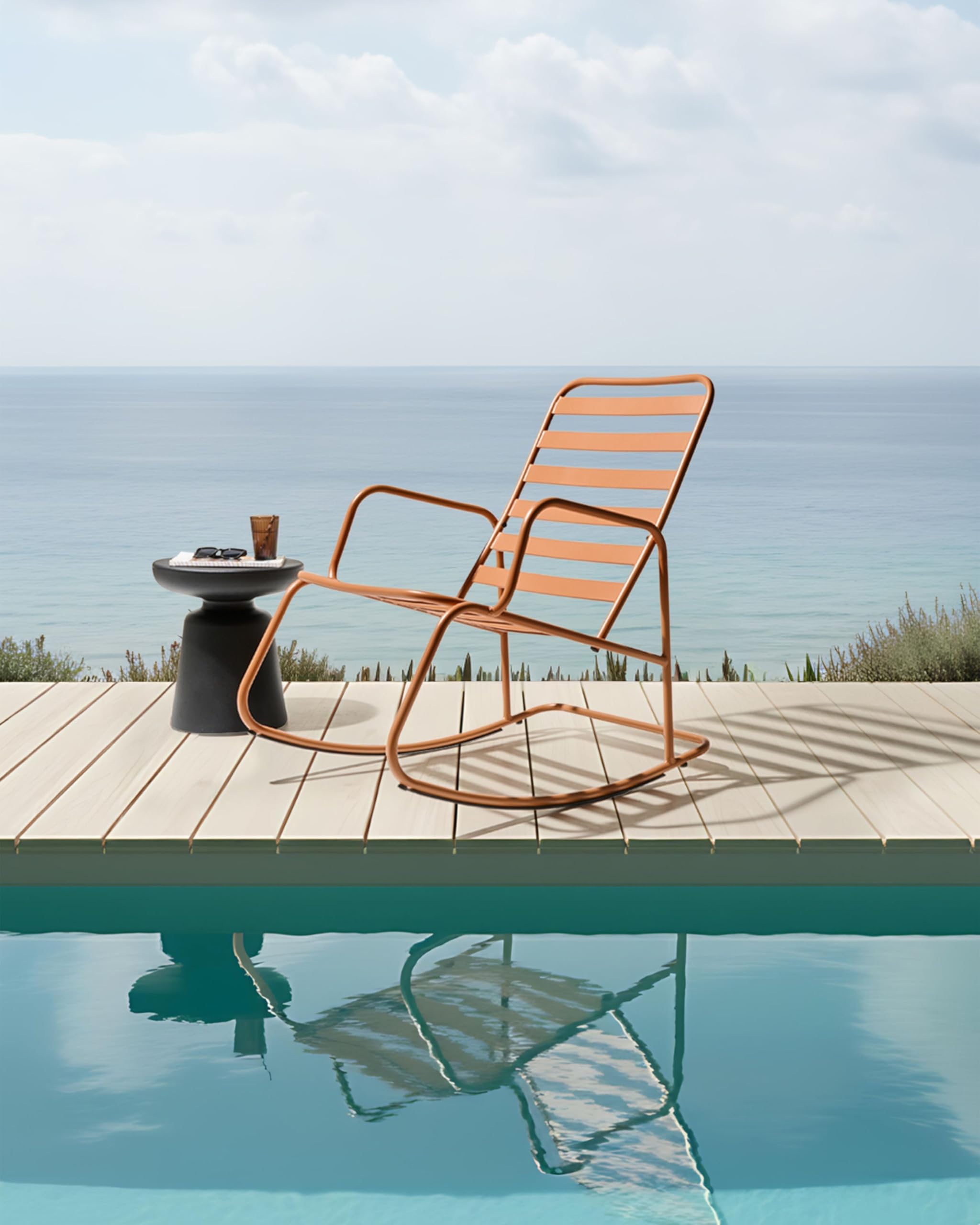 Beliani Sedia a dondolo da giardino moderna in metallo Design a doghe per esterni Alluminio Marrone Dorato