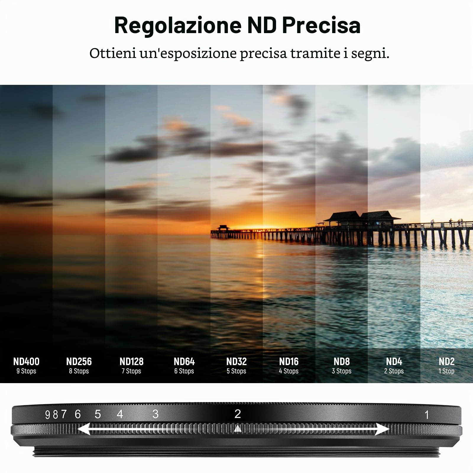 NEEWER 82mm Filtro ND Variabile, ND2-400 (1-9 Stop) Filtro a Densità Neutra Variabile Rotante Regolabile per Lente Fotocamera in Vetro Ottico Multistrato per Bilanciamento Esposizione, 3 Panni Pulizia