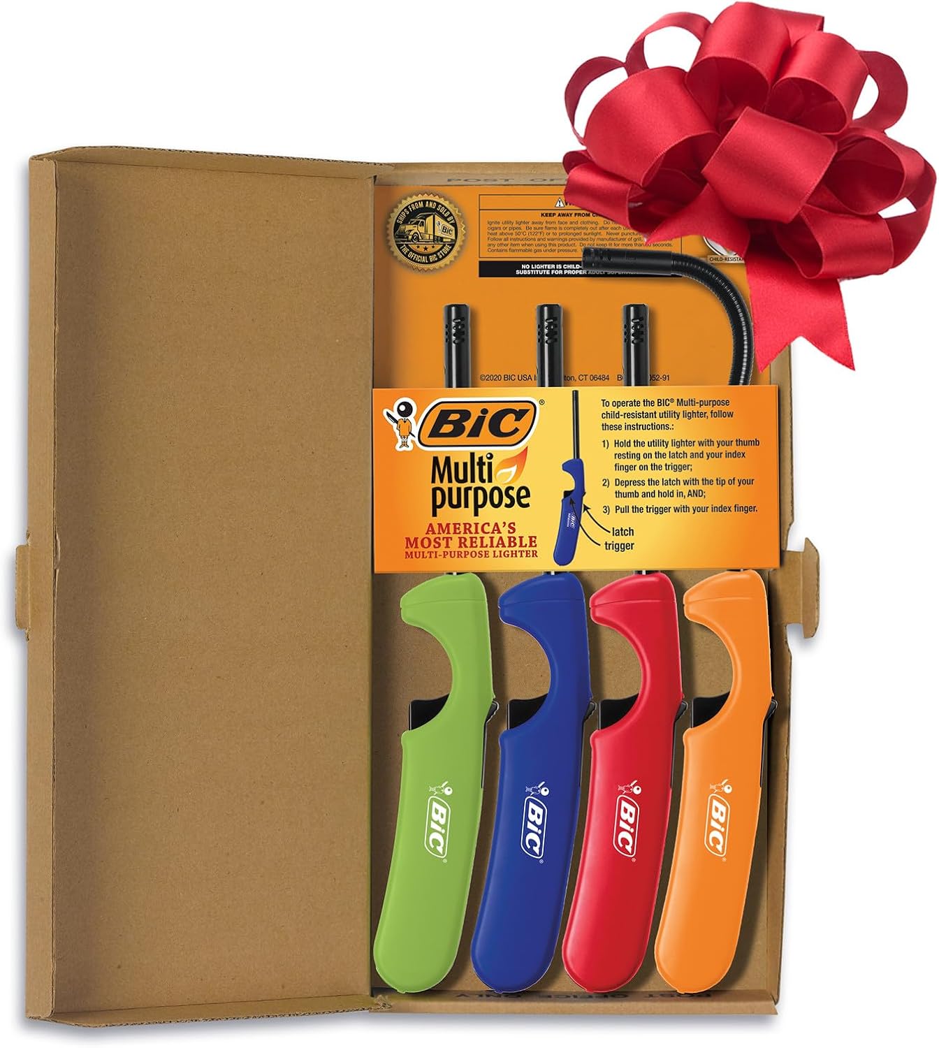 BIC Multi-Purpose Lighters 4-Pack: Long Flex Wand for Candles, Grills, Fireplaces - Child-Resistant Safety
