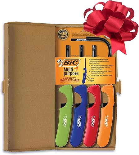 BIC Encendedor multiuso edición clásica y encendedor con varita flexible, ideal para chimeneas y velas, colores surtidos, paquete de 4 (los colores