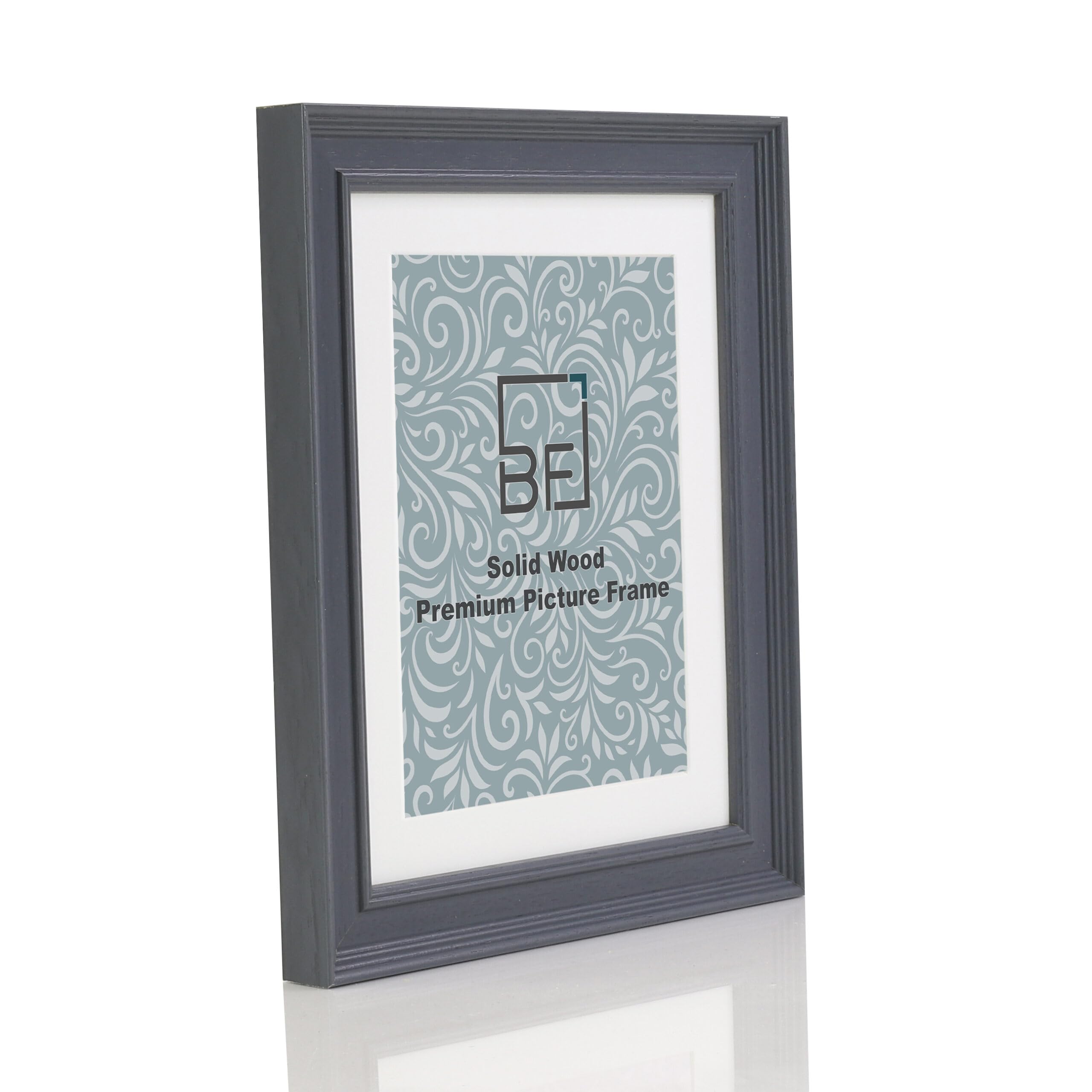 Boldon Framing - 8x6 Dark Grey Solid Wood Painted Picture Frame With White Mount To Fit 6x4 Picture, Modern Stepped Profile Free Standing and Wall Mounted Safety Glazing