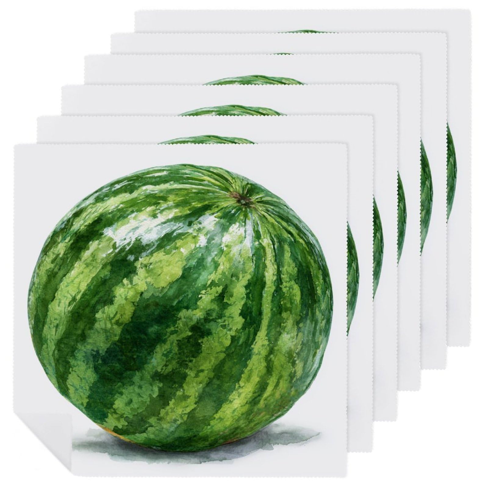 Watercolor A Watermelon with Green Stripes Cloth Napkins Set of 6, Square Premium Reusable Washable Polyester Table Linen Napkin for Dinner Party