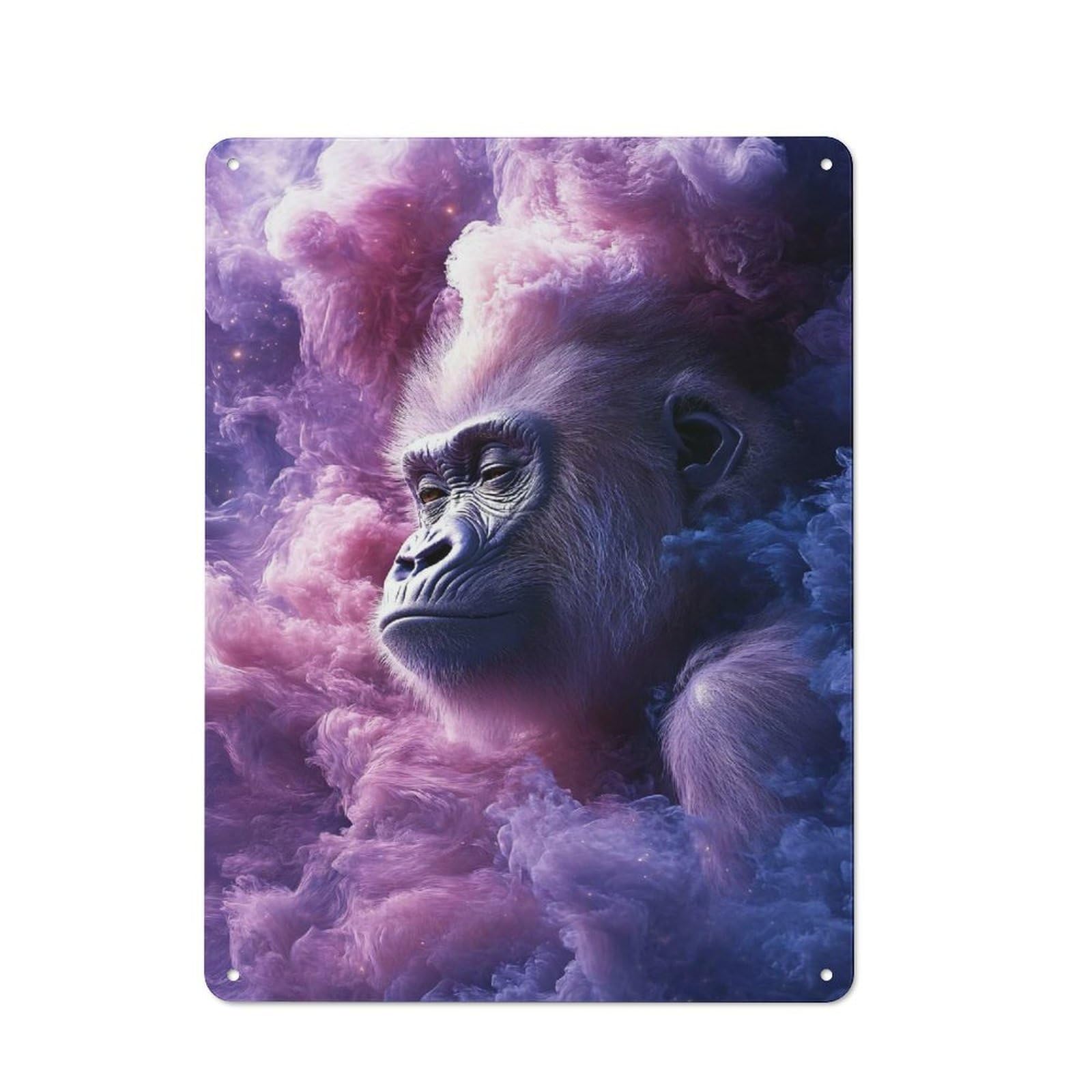 Shed Metal Sign with Gorilla in Nebula Design 40x30cm, Vintage Porch Wall Decor for Patio Bar, Workshop, Shed Or Kitchen
