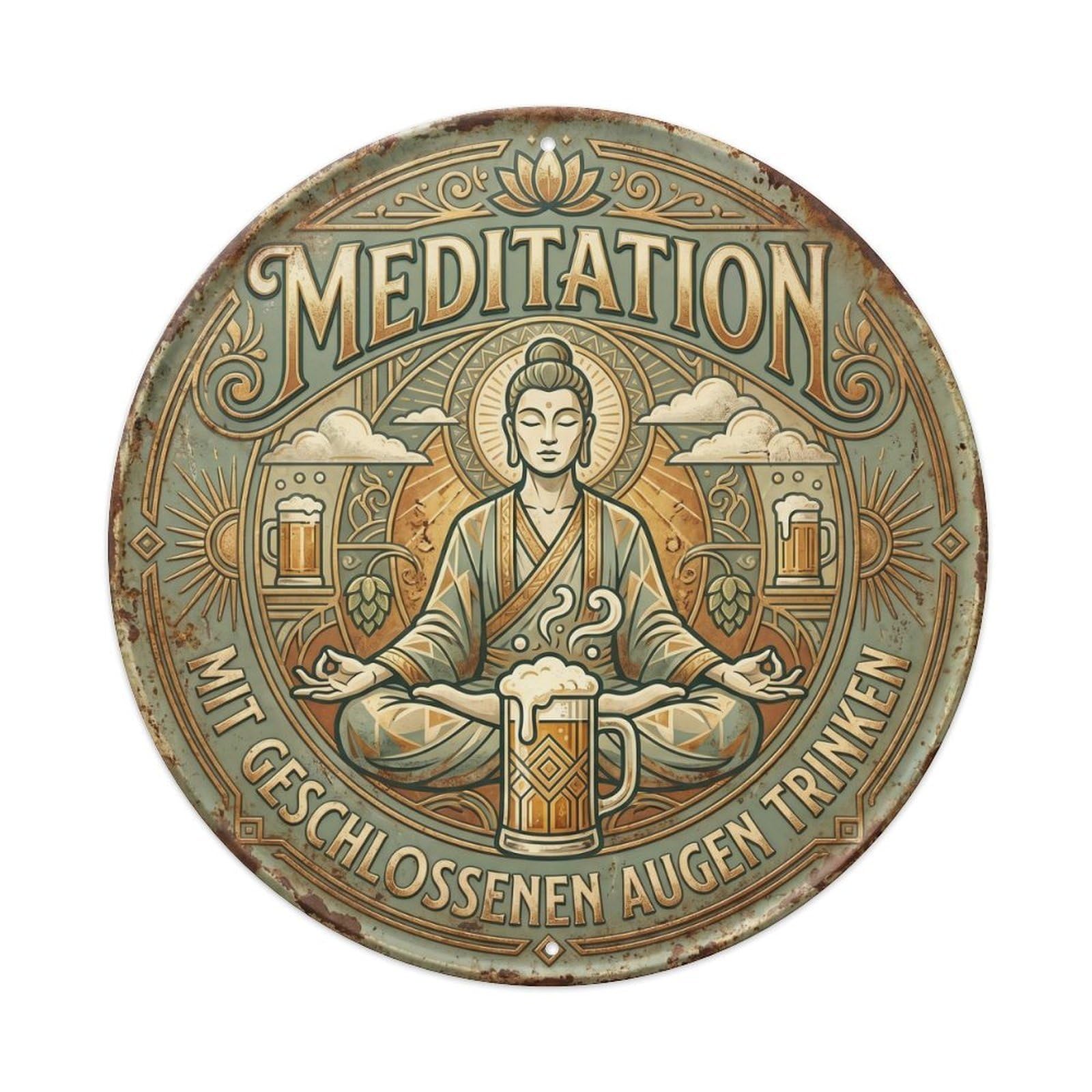 Vintage Bar Style Meditation Humorous Lounge Meditation Metal Tin Sign Plaque Wall Decor for Cafe, Club, Garden Round Metal Poster 8x8Inch