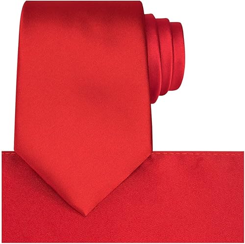 Vista 150 de KissTies Juego de corbatas de satén para hombre + pañuelo de bolsillo Rojo