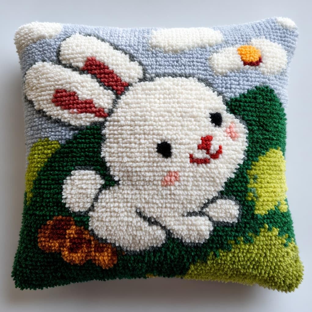 WallustrioaW Latch Hook Kits Pillow Printed Cushion,A Cheerful Rabbit