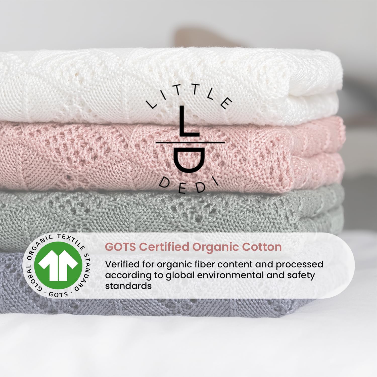 Emily Design 100% Organic Cotton Baby Blanket 80 x 100 cm Pink - GOTS Certified, Soft Swaddling Cloth, 80 x 100 cm, Gender Neutral, Newborn Cuddly Blanket