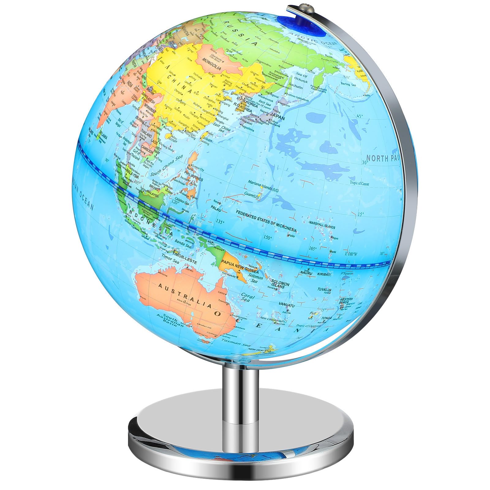 1pieza Globo Terráqueo Iluminado con Base Metálica Globo Terrestre Educativo de Sobremesa para Aprendizaje Interactivo del Planisferio