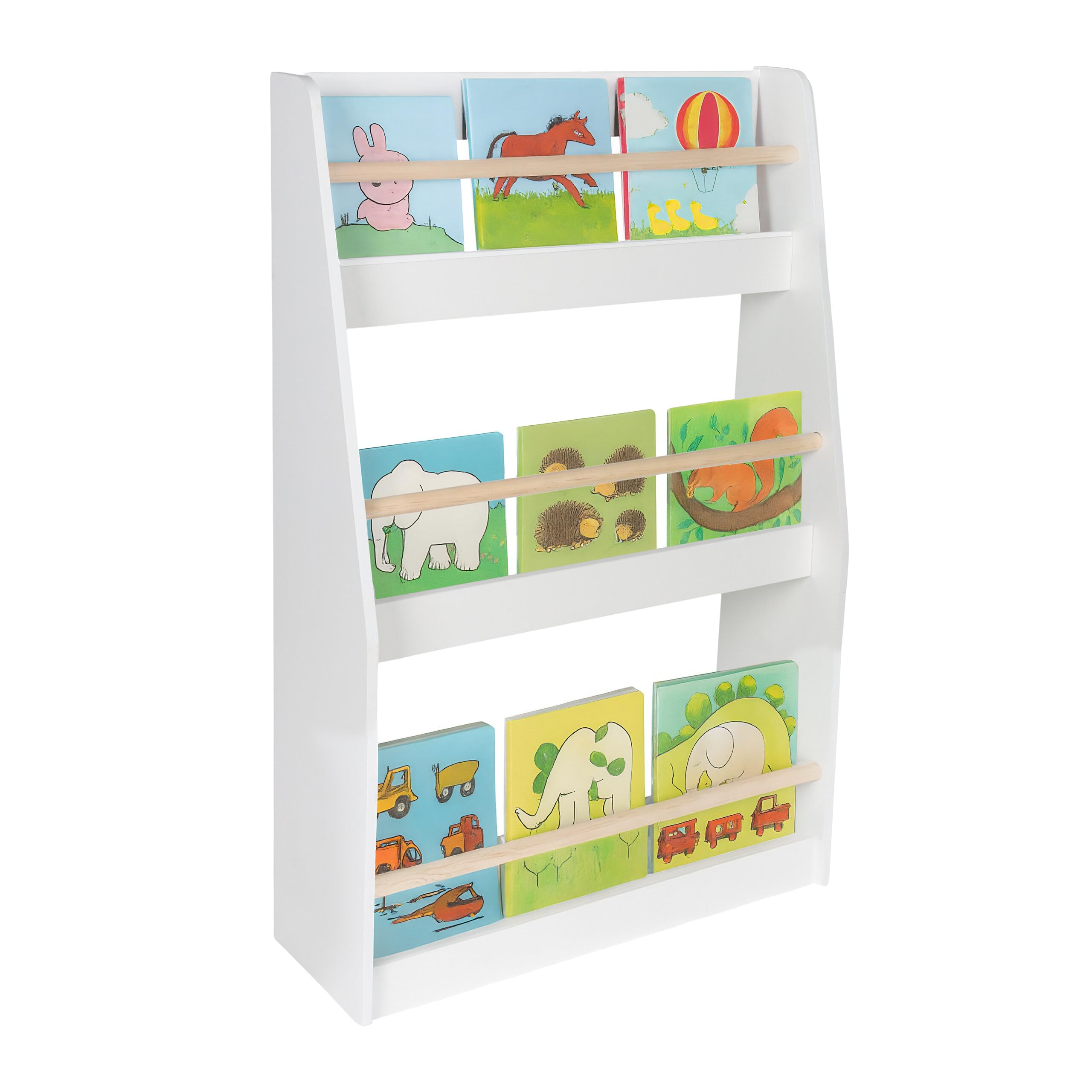 Relaxdays children's bookshelf, 3 open compartments, HxWxD: 90 x 60 x 20 cm, toy storage shelf, white/natural