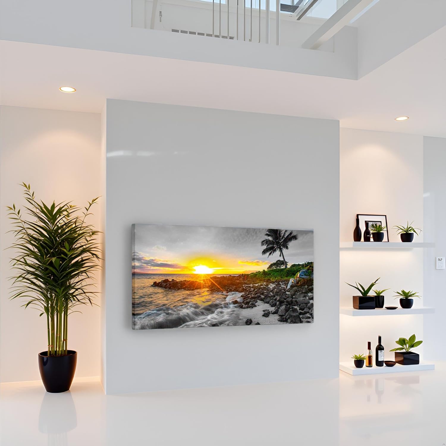 LevvArts Large Size Hawaii Sunset Wall Art Canvas Prints Tropical Beach with Palm Tree Picture Maui Landscape Painting Artwork for Home Living Room Ready to Hang 24"x48" - Image 2