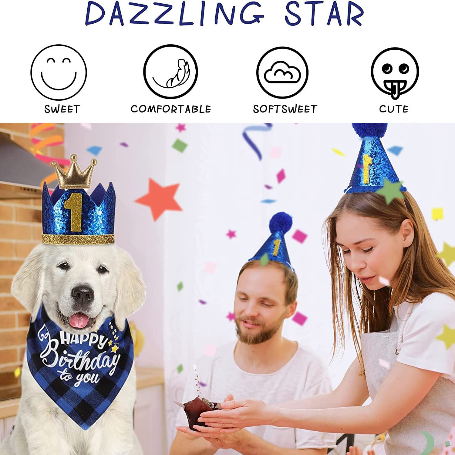 Hunde-Geburtstagsparty-Zubehör Set – Mit Halstuch, Krone, Hut, Banner & Ballon