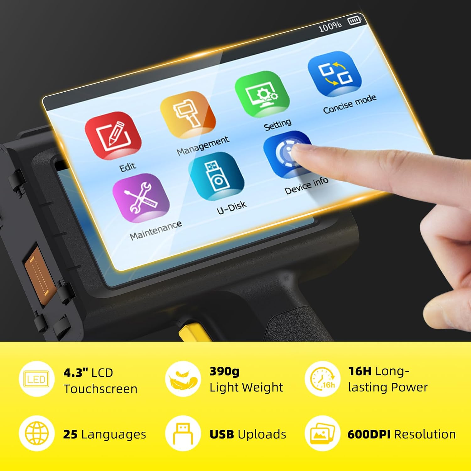0.5 Inch Nozzle Handheld Inkjet Printer Gun, Inkjet Coding Machine with 42ml Quick-Drying Ink for Marking Batch Number Production Date Barcode QR Code Logo on Carton Wood Plastic Glass Metal (Black)