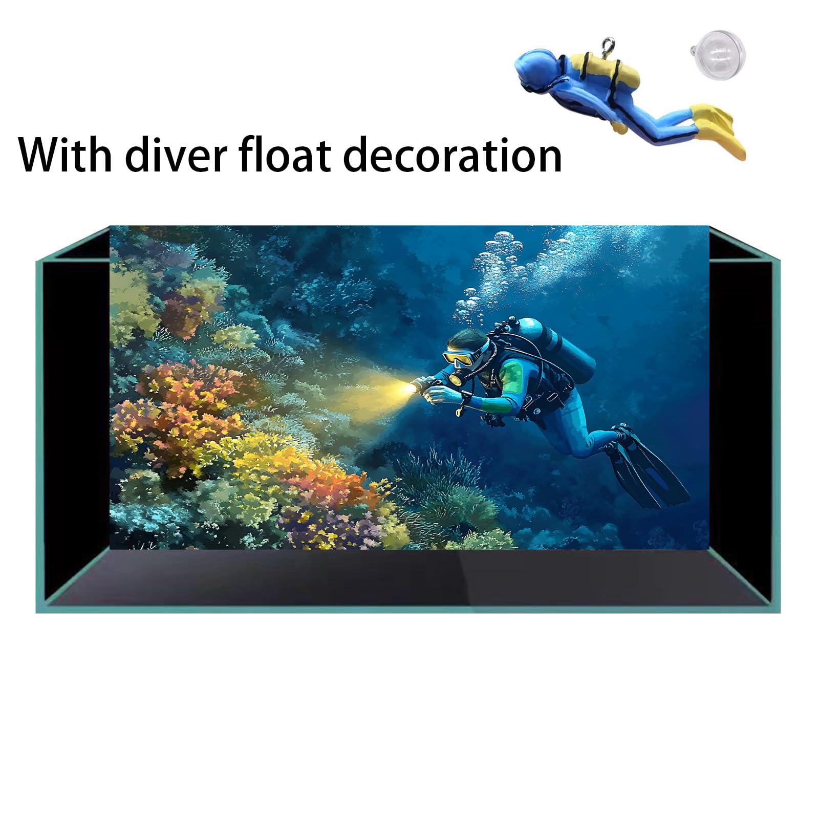 Fond d'aquarium sous-marin autocollant pour aquarium (60 x 120 cm, plongeur sous-marin)