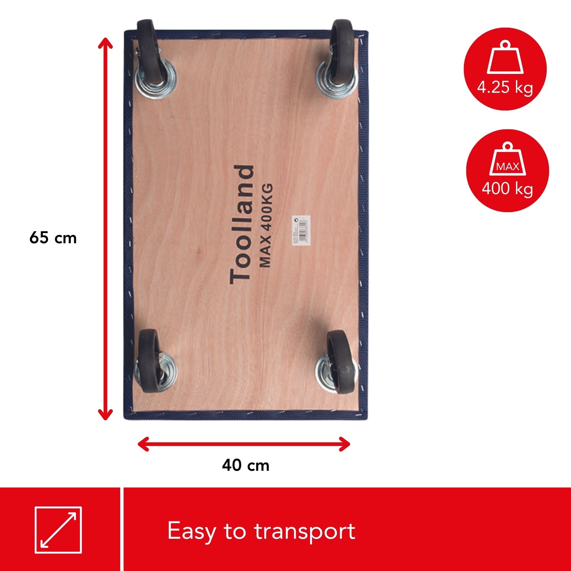 Toolland Plataforma con Ruedas Resistente de Madera 65 x 40 cm con 4 Ruedas giratorias, Ideal para Transportar Muebles y Mover Cargas Pesadas hasta 400 kg