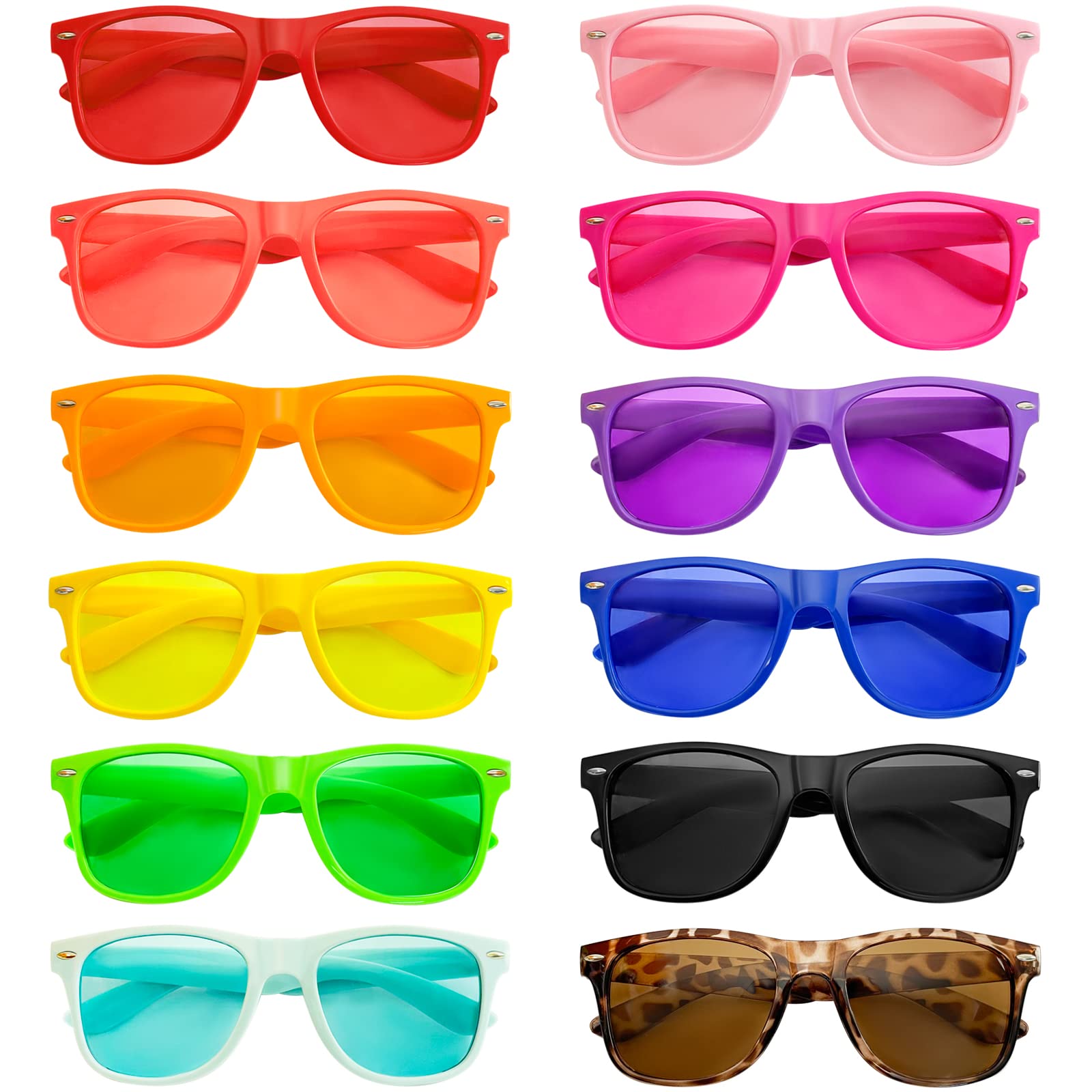 SUNOVELTIES Okulary przeciwsłoneczne w stylu retro, neonowe, klasyczne, galaretki, rogi, rimmed, dla mężczyzn i kobiet, na urodziny, wieczór panieński, lato, urlop, imprezy, 12 sztuk