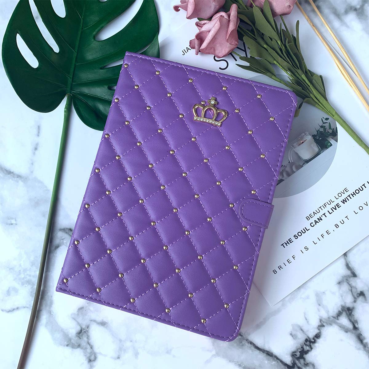 AMAZFCCY Case for iPad (A16) 11th Gen 11-inch 2025/10th Gen 10.9-inch 2022, Cute Bling Girly Crown Rhinestones Diamond PU Leather Smart Auto Sleep/