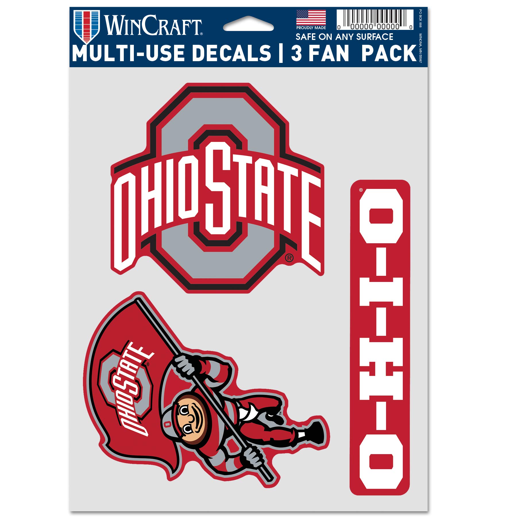 WinCraft NCAA Ohio State University OSU Buckeyes Multi-Use Decal 3 Fan Pack, Team Colors, 5.5" x 7.75" Inch Sheet