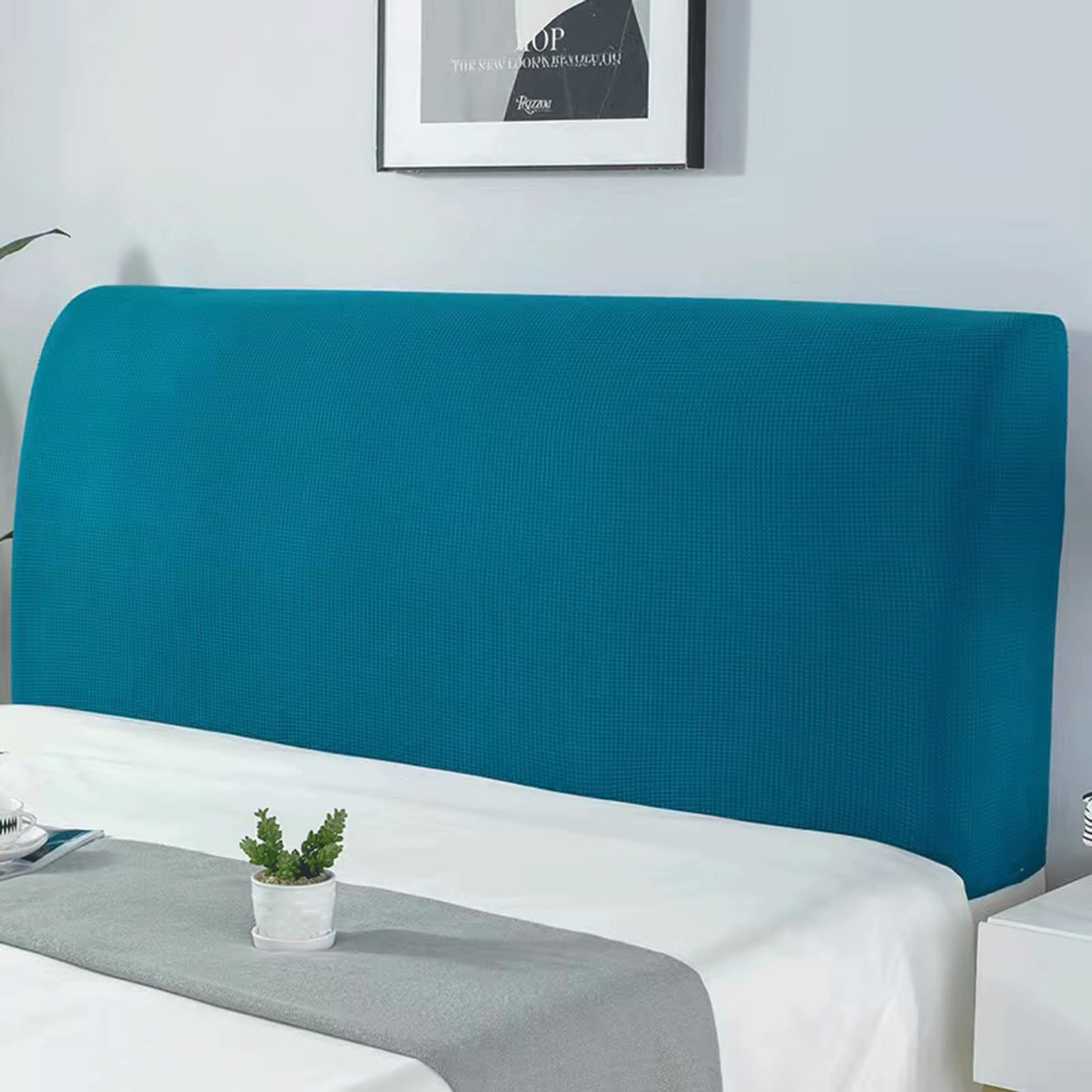 Zcxryfl Blue Bed Headboard Covers Slipcover, Nordic Style Stretch Headboard Covers For King/Single/Double Bed, Dustproof Protector Decor Bed Head Cover For Wood/Leather/Upholstered Headboard(110-135Cm,)