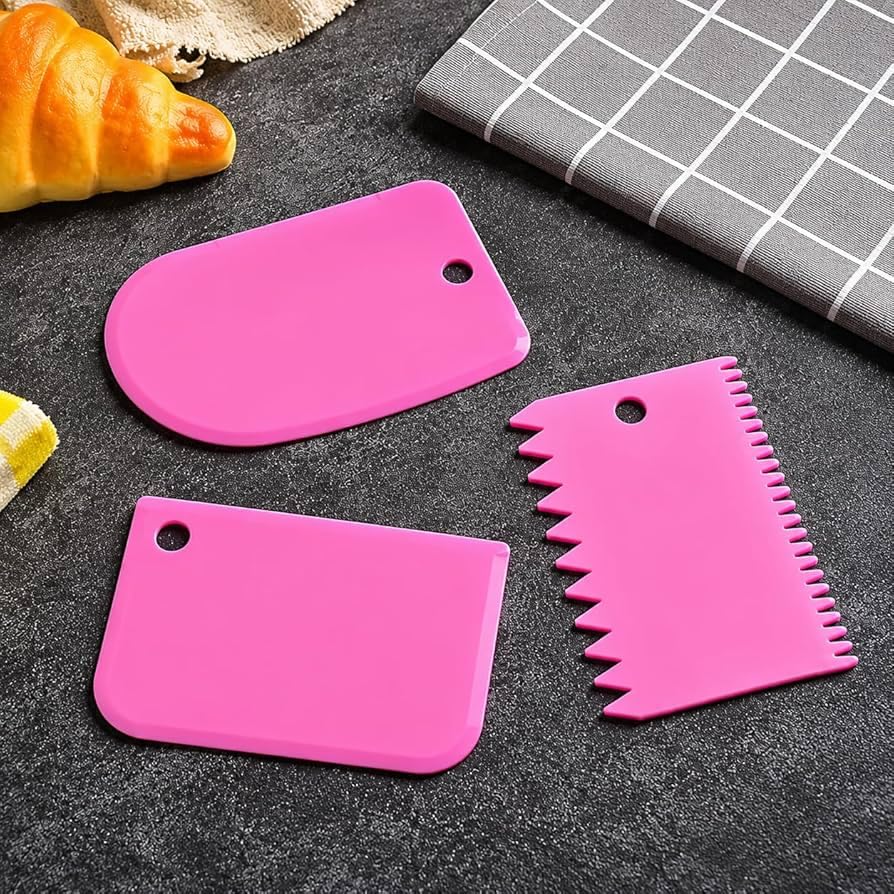 Royals 3PC Cake Scrapper Plastic Dough Bench Scraper Cake Cutter, Chopper, Smoother Icing Fondant Cake Decorating Pastry Baking Tool (Color May Vary)-image-9