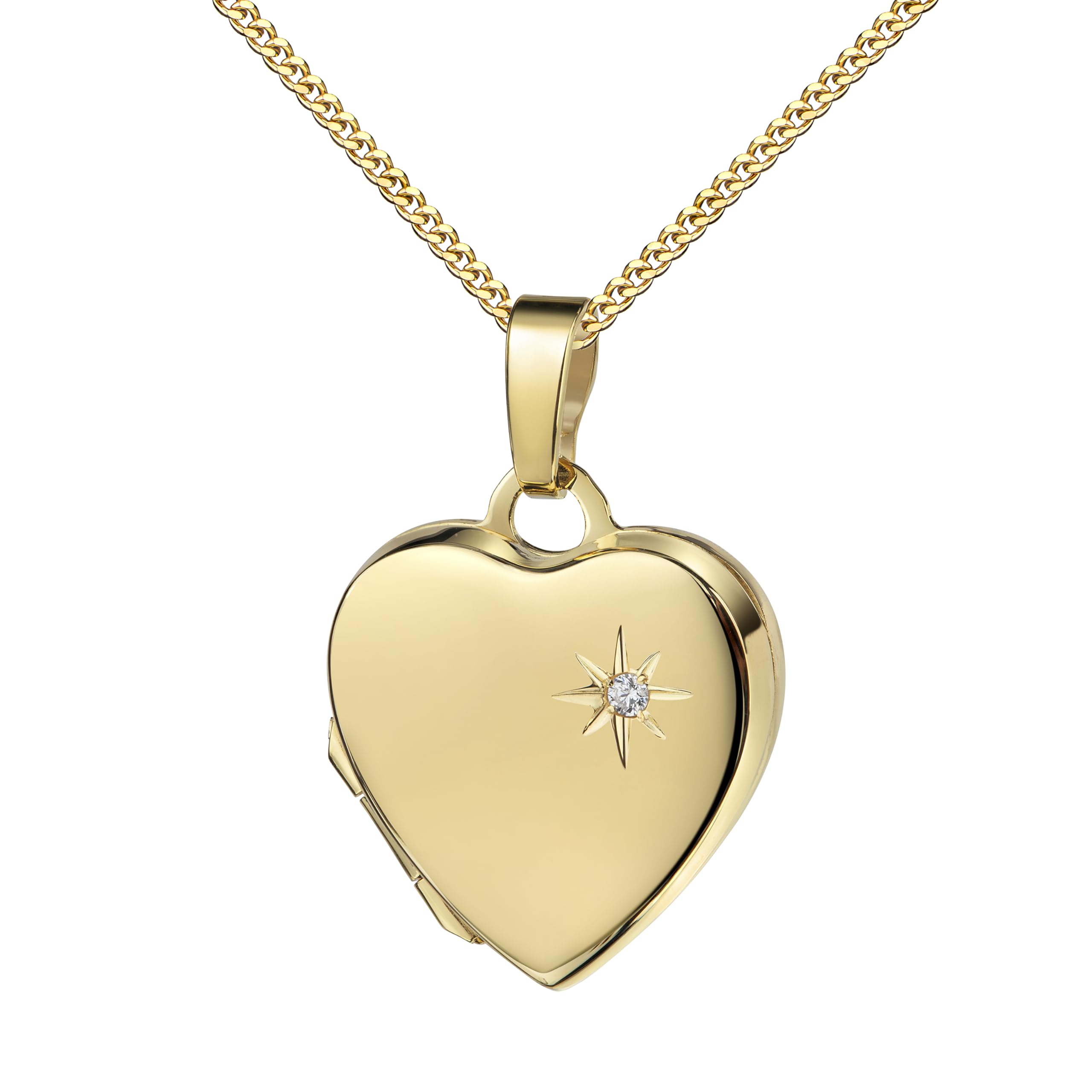 Medaillon Herz 333 Gold 8 Karat mit Brillant, Herz-Amulett für 2 Bilder zum Öffnen für Damen Herzkette und Schmuck-Etui