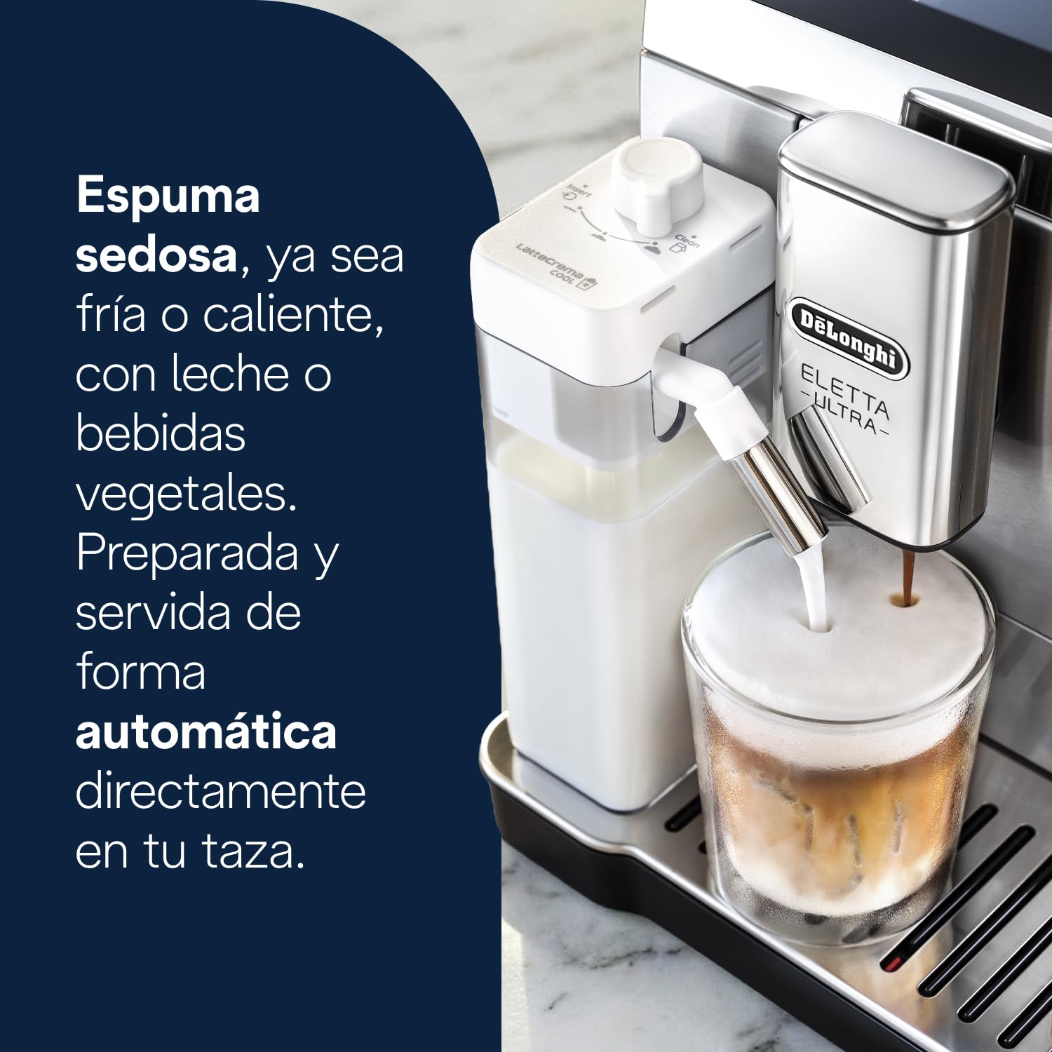 De’Longhi Eletta Ultra – Cafetera Superautomática con Jarra de leche automática, 50+ Bebidas Calientes y Frías, Silent Technology, Pantalla Táctil a Color, Color Metal (ECAM472.85.MB) - 4