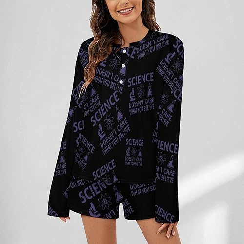 Miniatura 3 de Science Believe Pajamas for Women Set Button-Down V-Neck Long Sleeves And Shorts 2 Piece Lounge Set