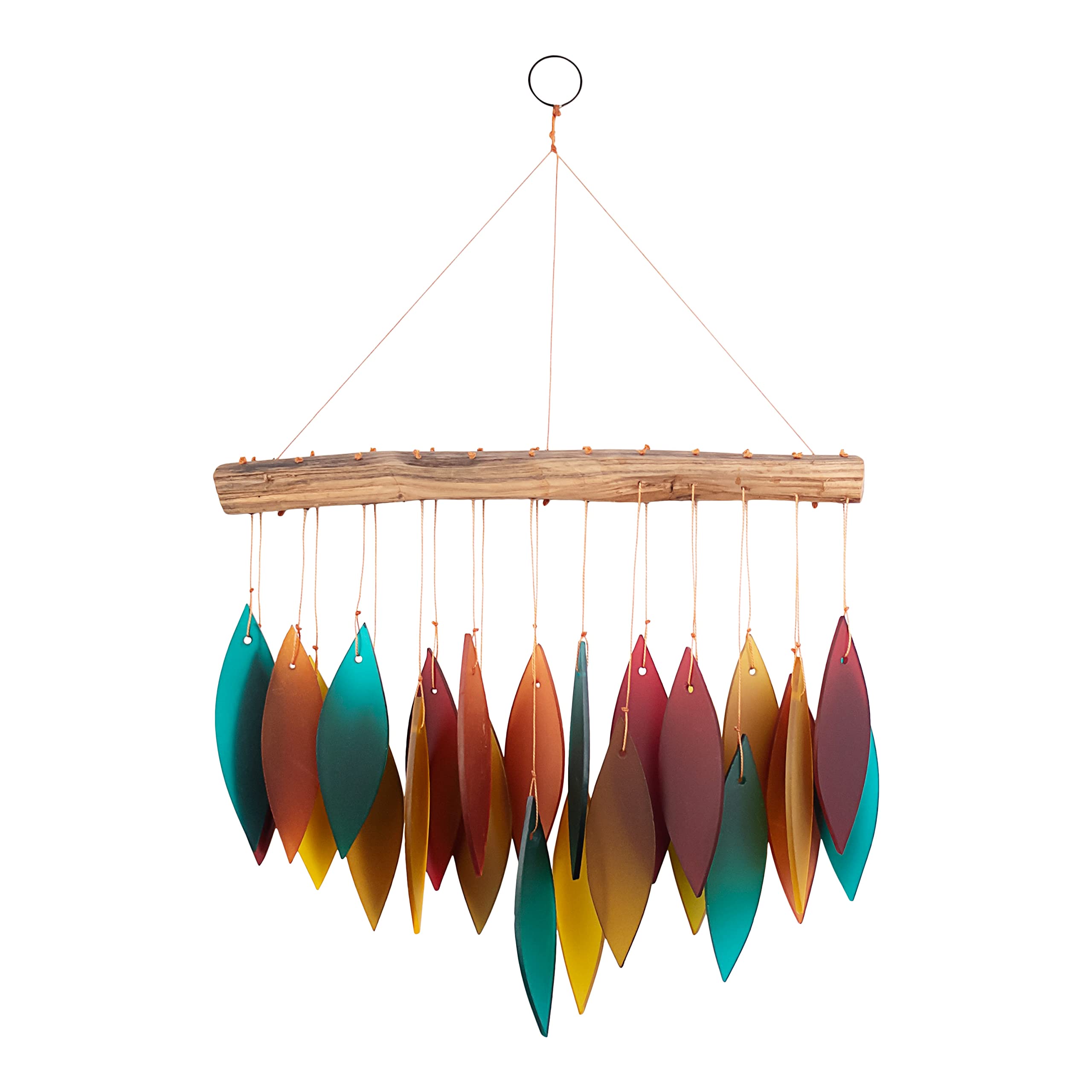 Blue Handworks Santa Fe Glass Chime, Sandblasted Glass and Found Wood Handcrafted Wind Chime