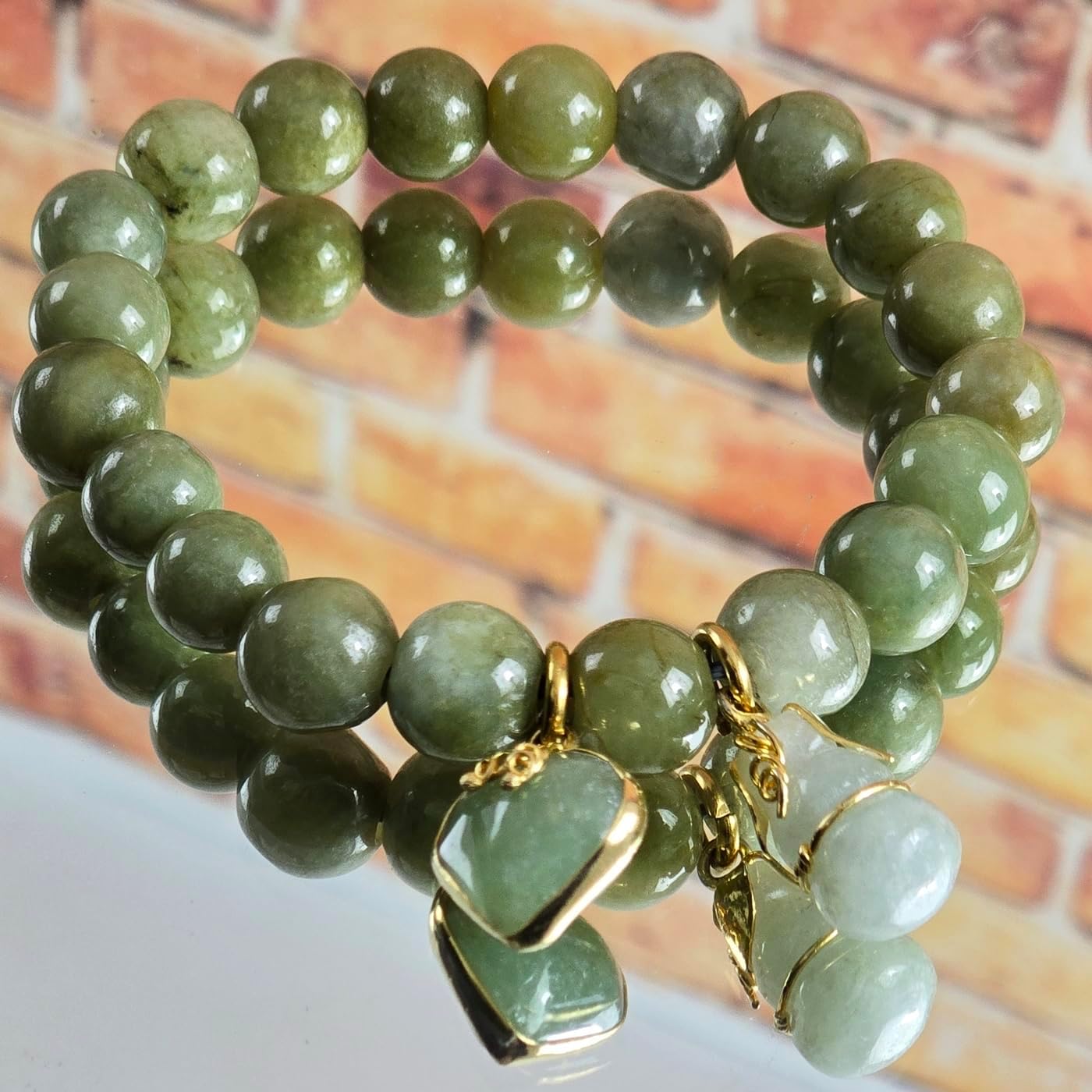 Natural Green Jade Bracelet for Women – Real 11mm Jade Beads for Good Luck, Wealth & Positive Energy – Heart & Gourd Charms – 6.5" Stretch – Spiritual Lucky Gift with Red Pouch - Image 7