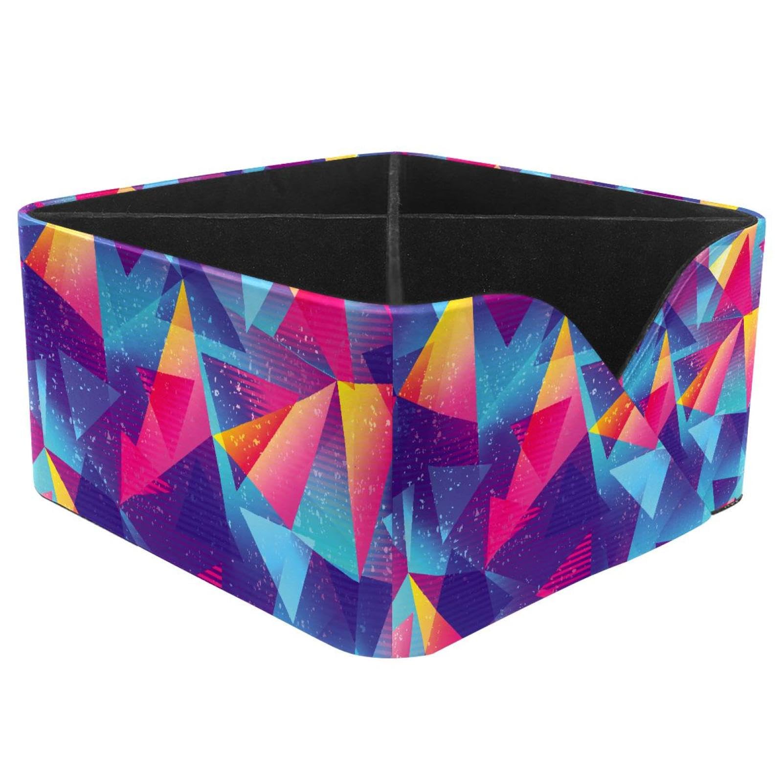 KengjuTesu Rainbow Color Triangle Pattern Desktop Organizer Pen Holder, Rectangular Pencil Cup for Office, Study and Makeup Stations