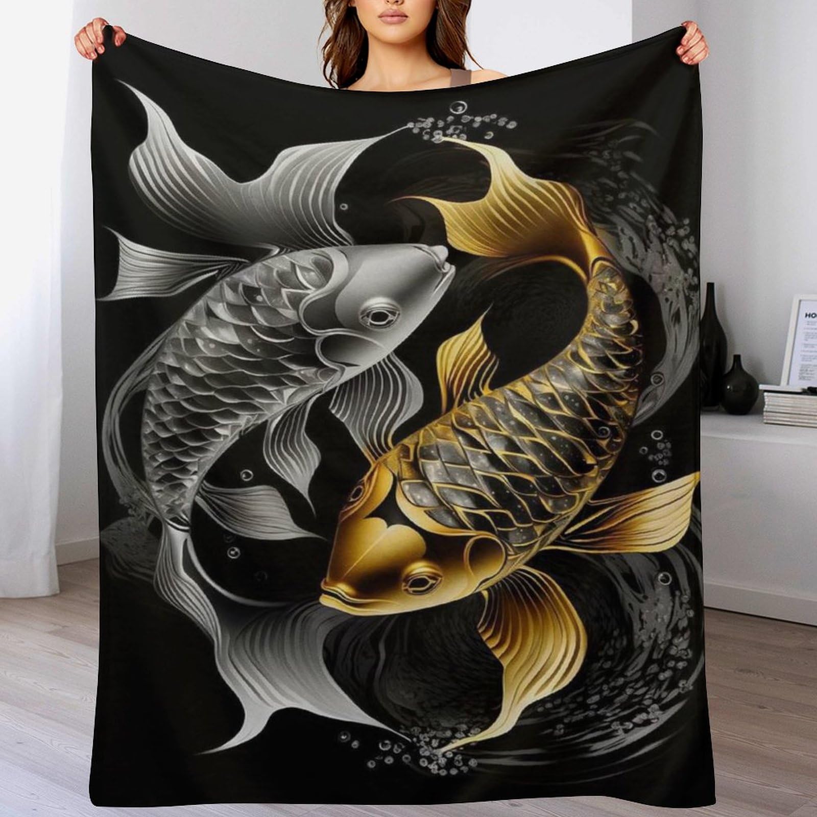 Fisch Kuscheldecke Flauschige Decke Decke Vier Jahreszeiten Wohndecke Dicke Sofadecke Couchdecke Weiche Fleecedecke Flannel Sofaüberwurf Tagesdecke Für Bett/Sofa （180×200cm）
