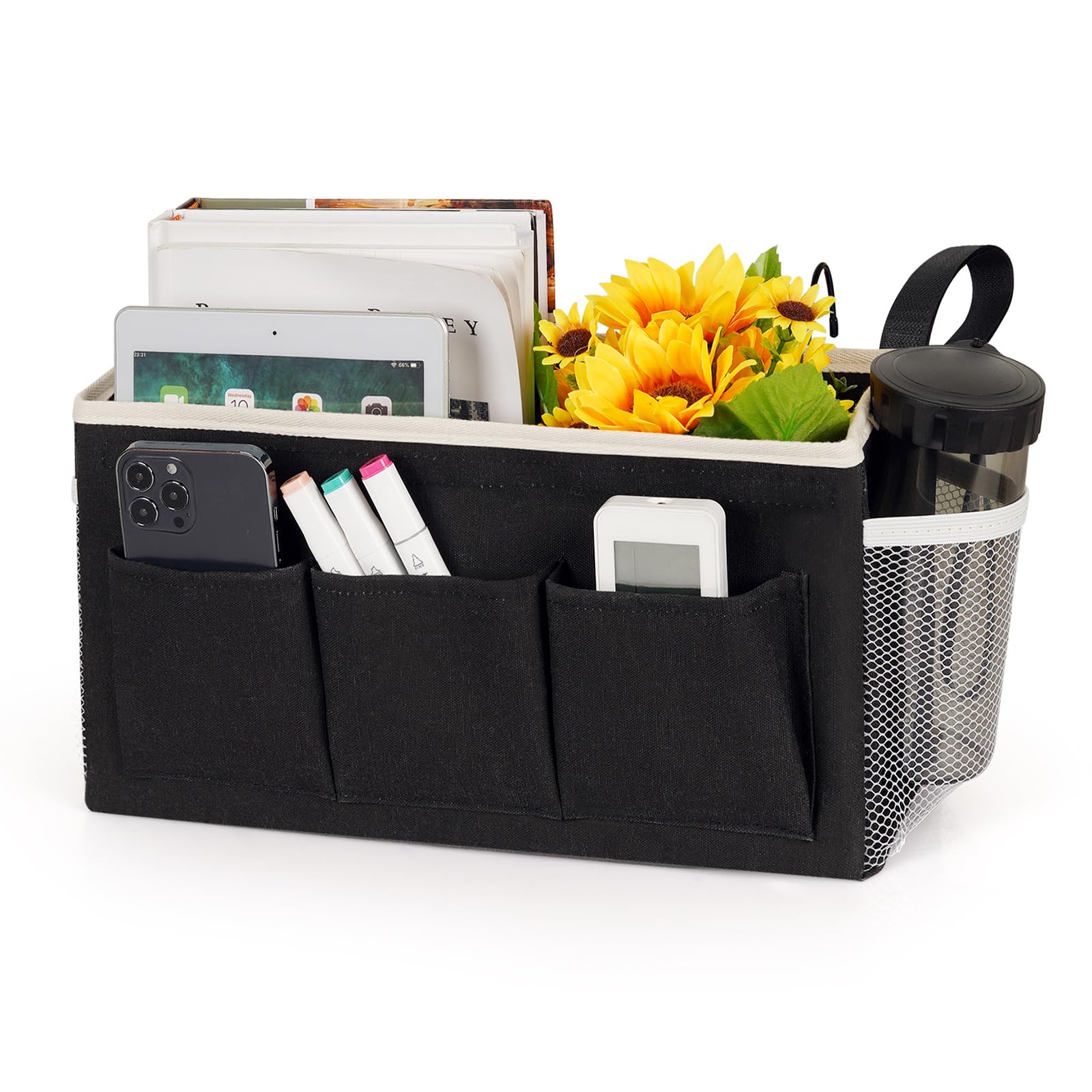 Ozzptuu Bedside Storage Caddy/Bedside Hanging Storage Bag for Headboards Bunk Beds Dorm Rooms Book Phone Magazine Holder (New Black)