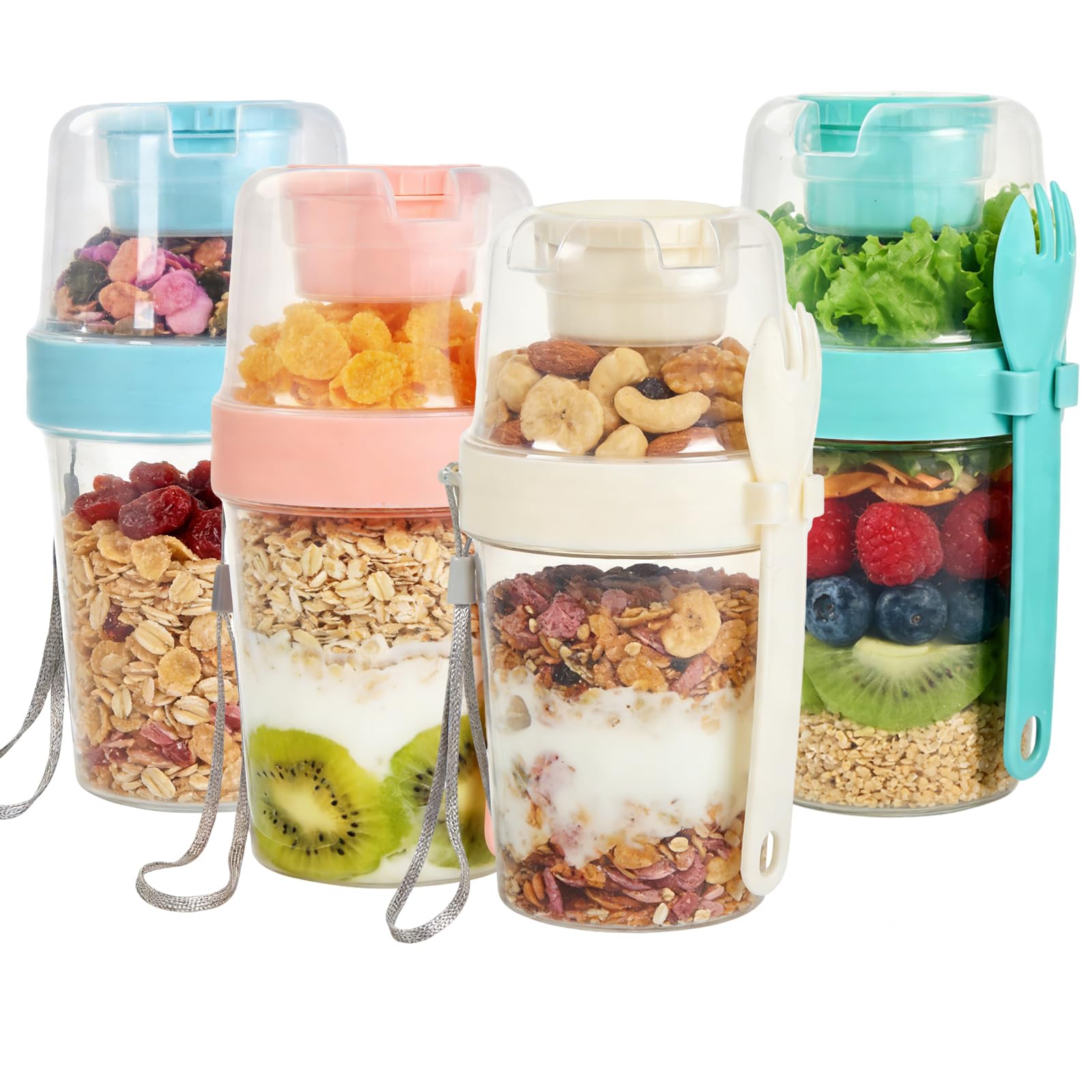 VITEVER 4er-Pack 27 oz wiederverwendbare Joghurt-Parfait-Becher mit Deckel und Löffel, Müsli-Parfait-Becher mit Salatbox, Overnight-Oats-Behälter, auslaufsichere Puddingbecher für Joghurt, Obst, Gemüs