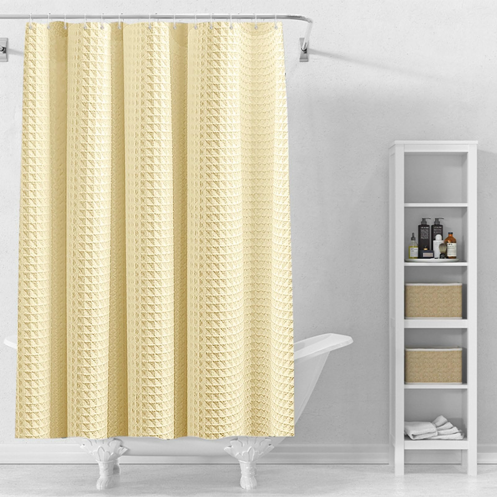 Stfery Shower Curtain Waffles 200 x 200 cm Textile Washable Anti Mould Shower Curtains