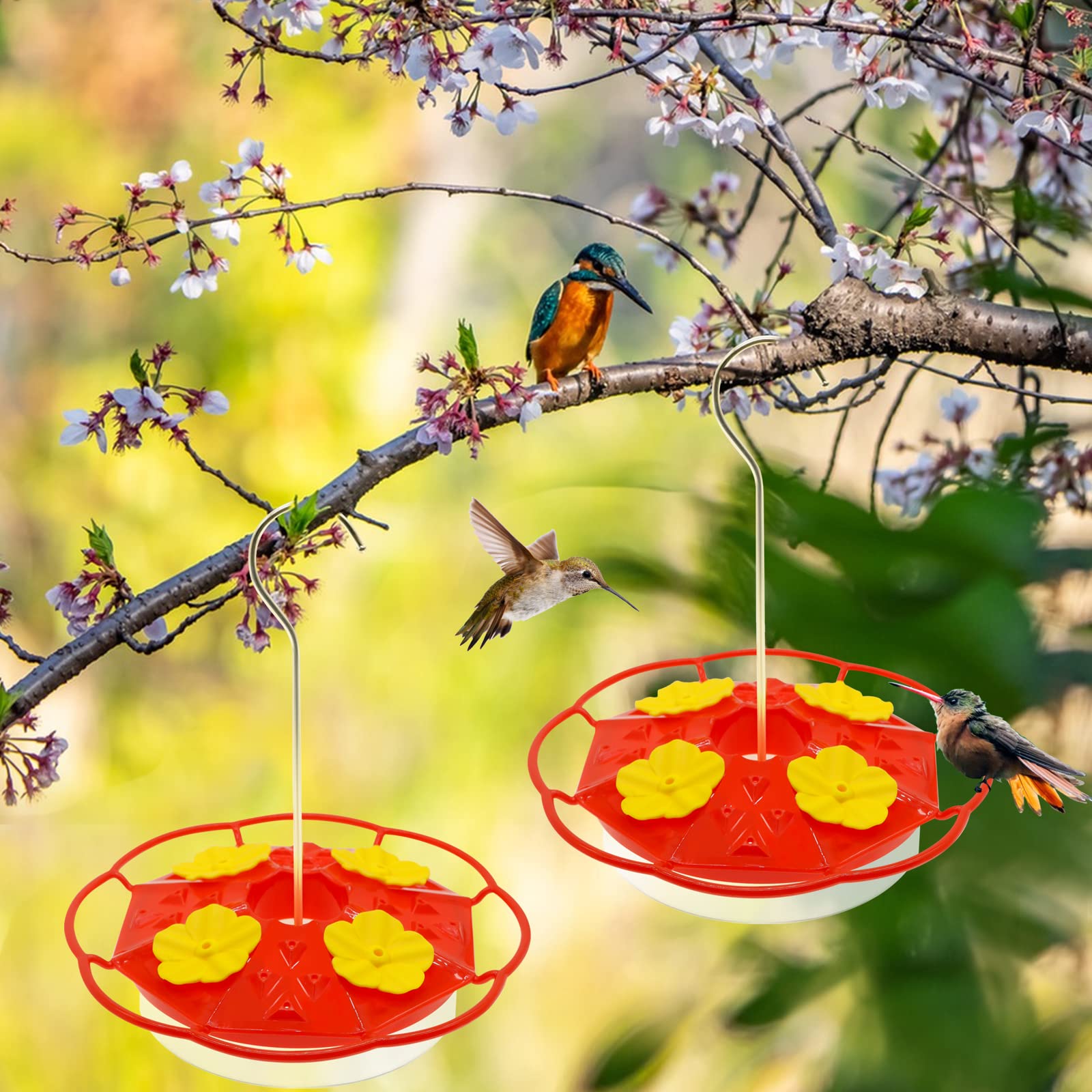 2 Stück Kolibri-Futterspender, 383 Ml – Rot, Mit 5 Futteröffnungen, Ameisen- & Bienensicher, Mit Reinigungsbürste