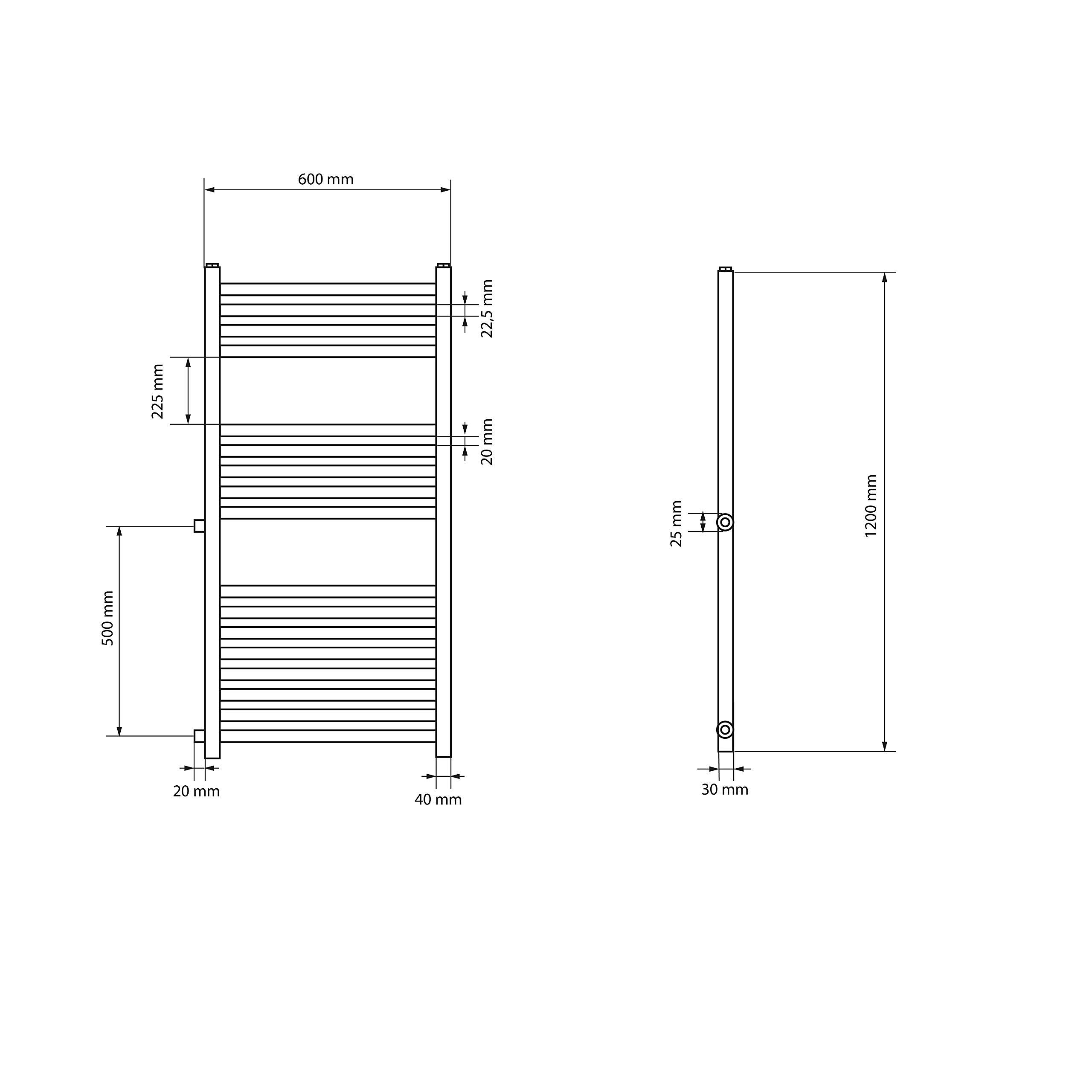 LuxeBath Radiador Toallero de Baño de Renovación 600 x 1200 mm Blanco, Diseño Recto con Conexión Lateral, Distancia entre Ejes 500mm, Calentador-Secador de Toallas de Recambio, Calefacción de Repuesto