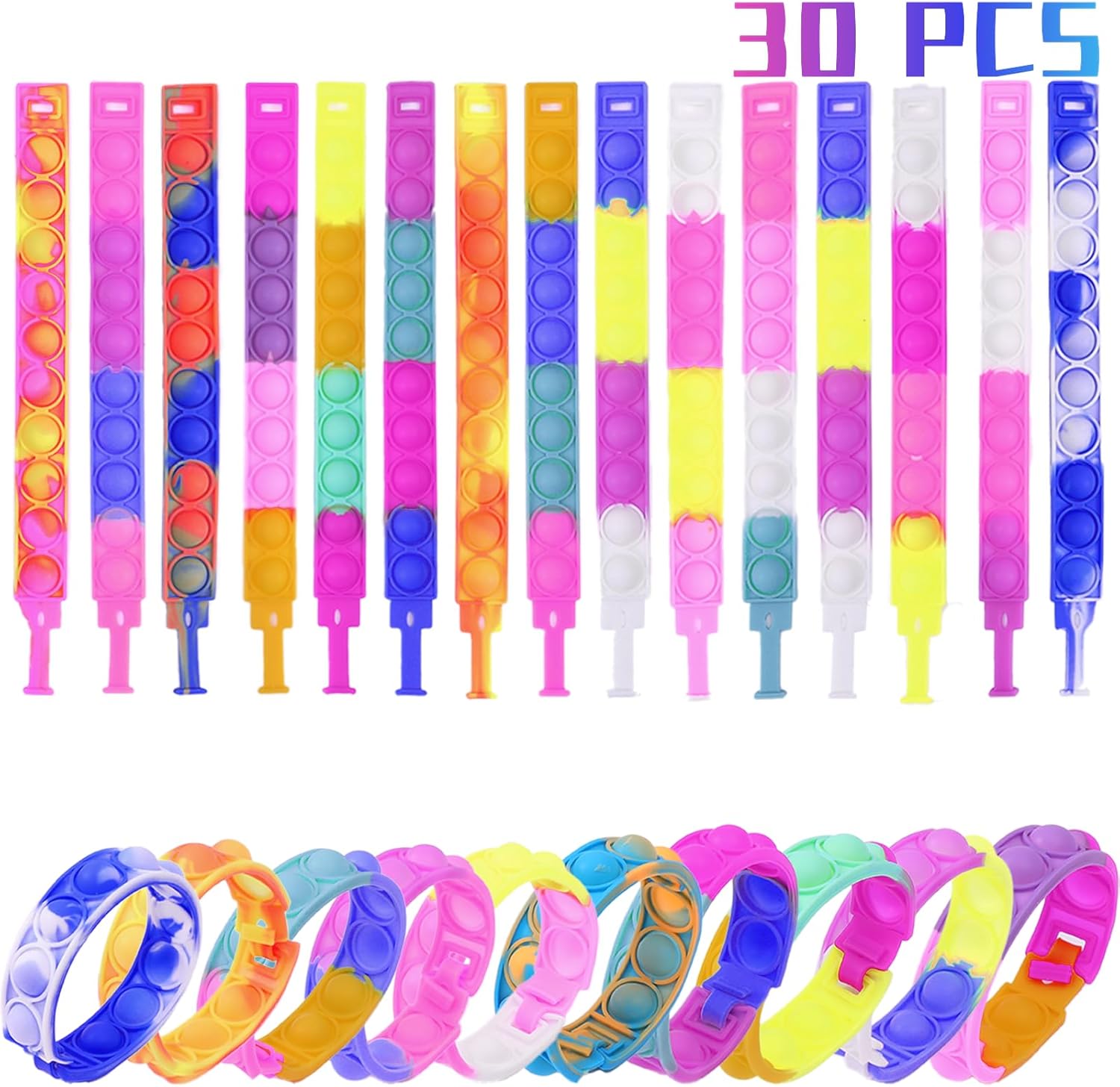 Kids Party Favors Pop Bracelet Fidget Toys Bulk Its 30PCS Pop Fidget Bracelets It Fidget Toy for Kids Goodie Bags Stuffers Classroom Prizes Bubble Poppers Toddlers Sensory Toys for Girls Boys (30)