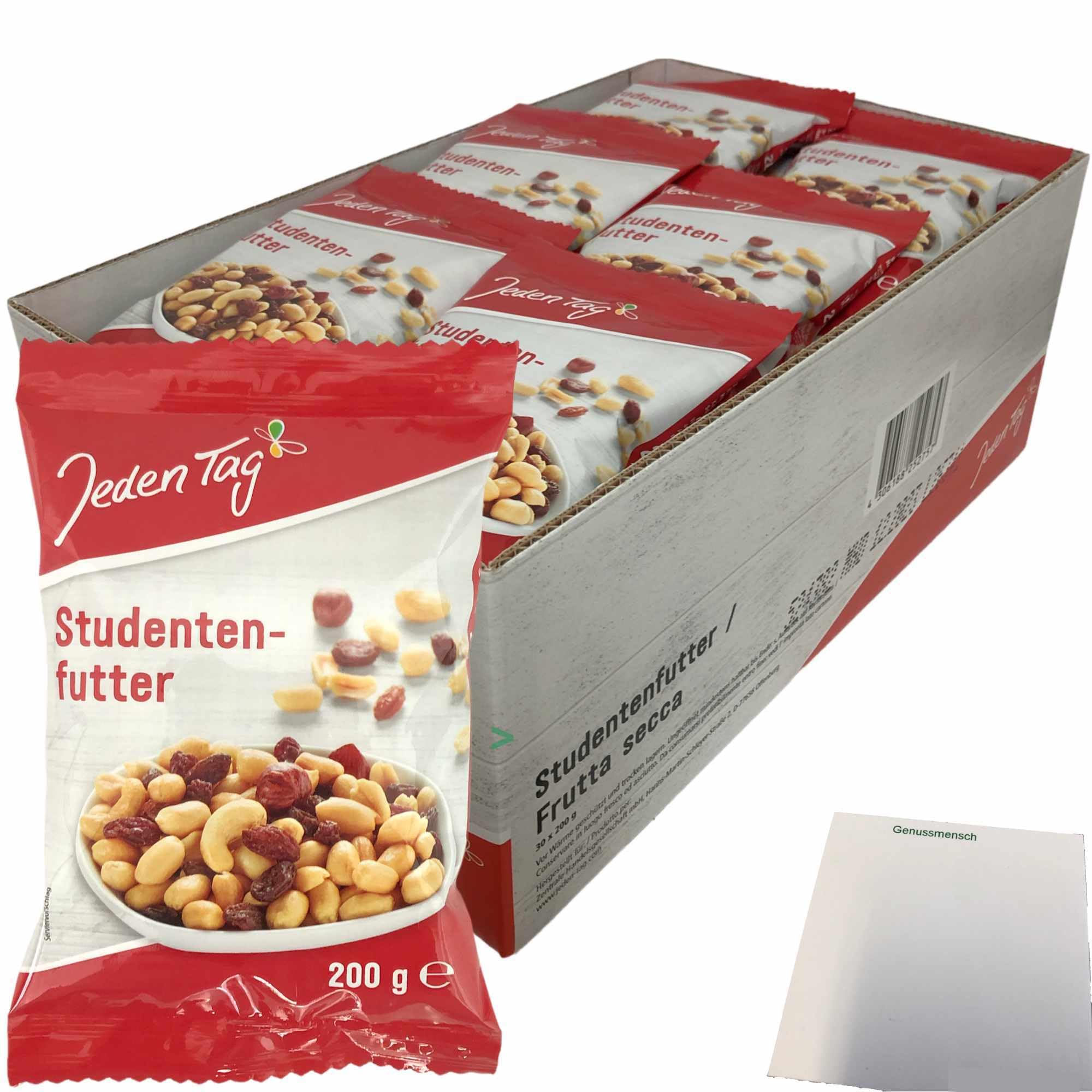 Jeden Tag Studentenfutter mit Rosinen 30er Pack (30x200g Packung) + usy Block