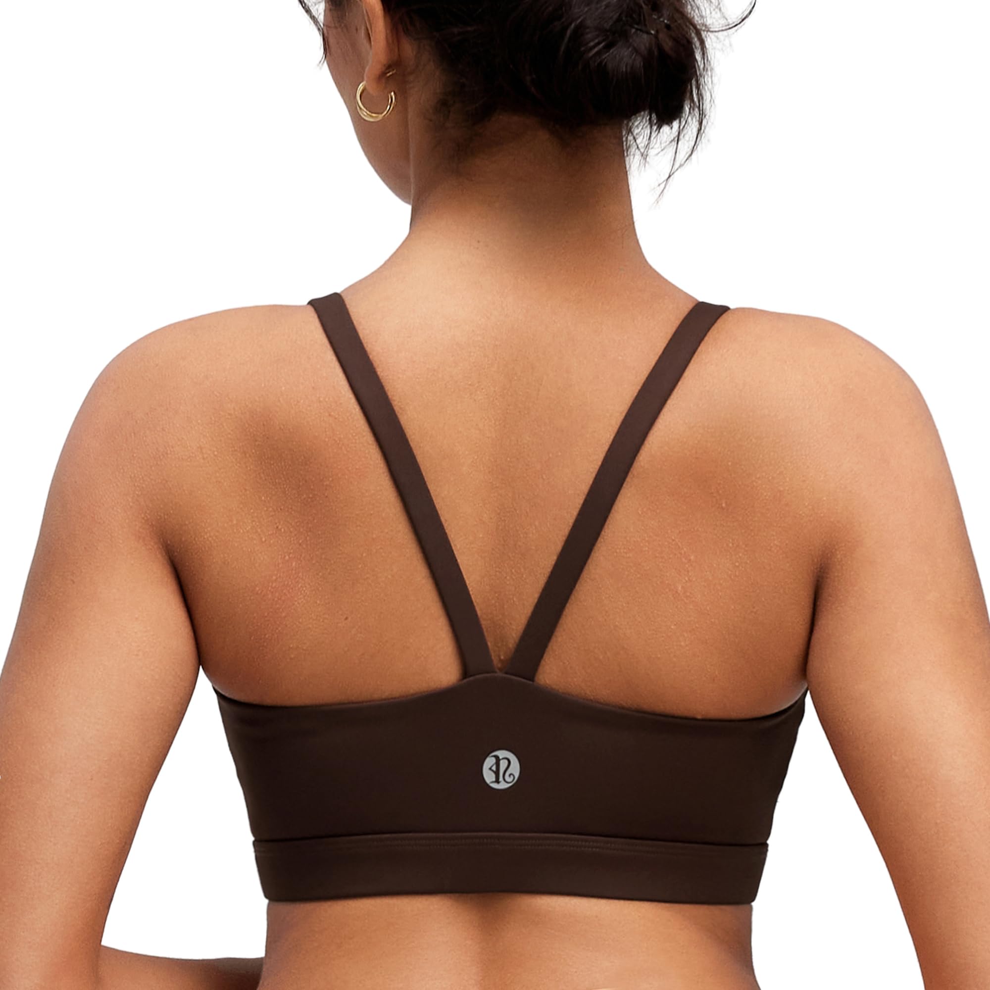 RUNNING GIRL Sports Bras for Women,Light Impact Spaghetti Thin Strap Molded Cup Brown Sports Bra with Sewn in Pads(WX3118Brown_M)