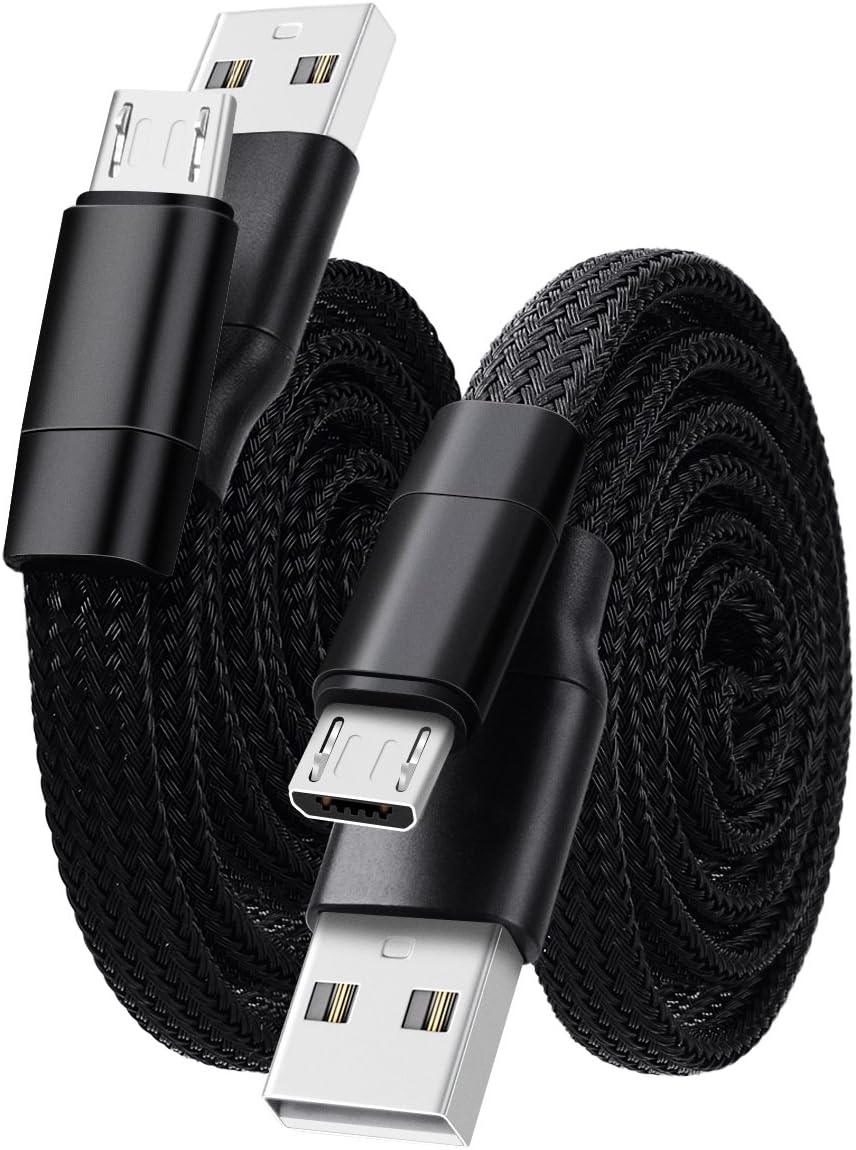 WorCord [Self Storage] Micro USB Cable 2 Pack Nylon Braided 0.6 Meter Short Magic USB to Micro USB Data and Sync Cable Retractable Charge Cable Flexible For Huawei P9 Lite/P10 Lite, Samsung J3/J5/J7/S5/S6/S7, Motorola Moto G5/G4 Plus - Black