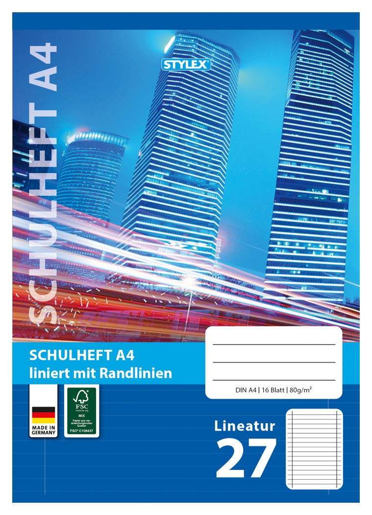 Stylex 29827 P25 School Notebook A4 16 Sheets Line Style 27 (Lined Edge Indoor/Outdoor) Pack of 25