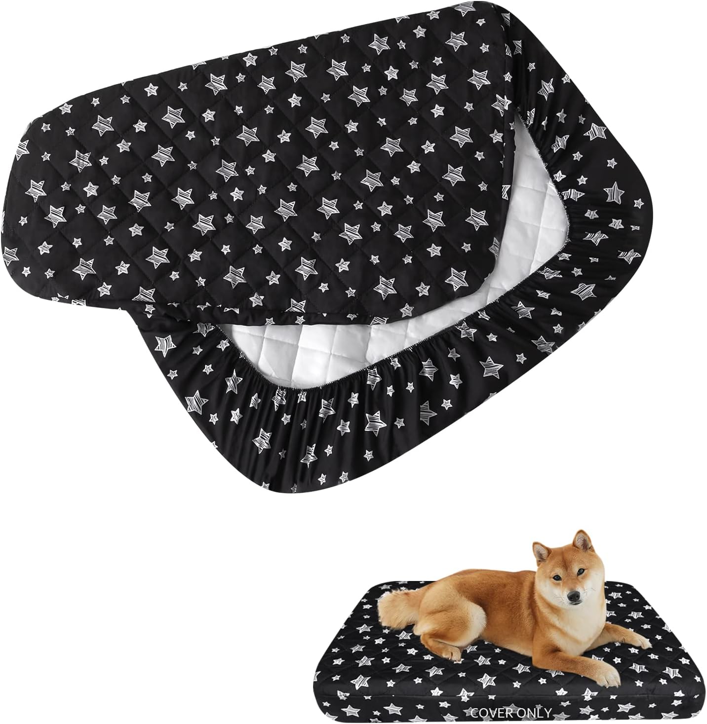 Waterproof Dog Bed Covers Replacement Washable Pet Hair Easy to Remove, Noiseless Quilted Puppy Pet Bed Cover Lovely Black Star Print 27×36 Inches, for Dog/Cat, Cover Only Waterproof Dog Bed Covers Replacement Washable Pet Hair Easy to Remove, Noiseless Quilted Puppy Pet Bed Cover Lovely Black Star Print 27×36 Inches, for Dog/Cat, Cover Only