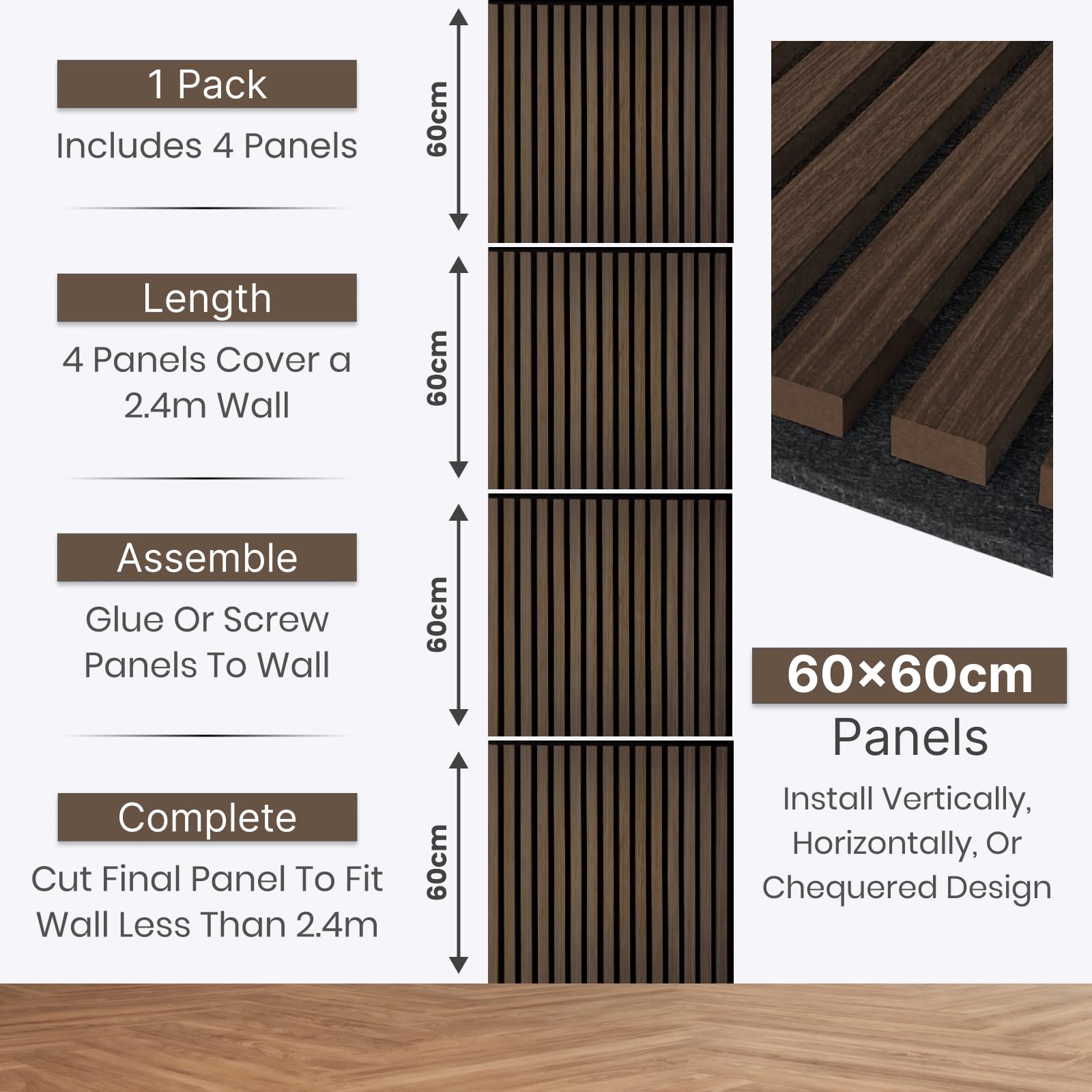 CLICK-DECK Paneles de pared de madera, Paneles de pared acústicos, Paneles de pared de listones para paredes destacadas, Absorción acústica, Paneles de madera modernos y