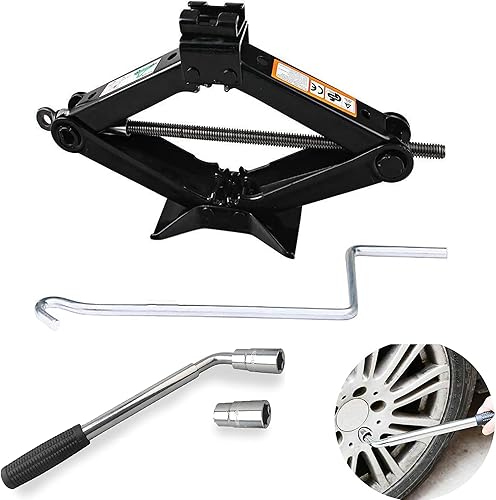 Gato de tijera para automóvil de 2 toneladas + llave de oreja, kit de gato de acero con asa, enchufes estándar de 1719210.906 in, kit de emergencia