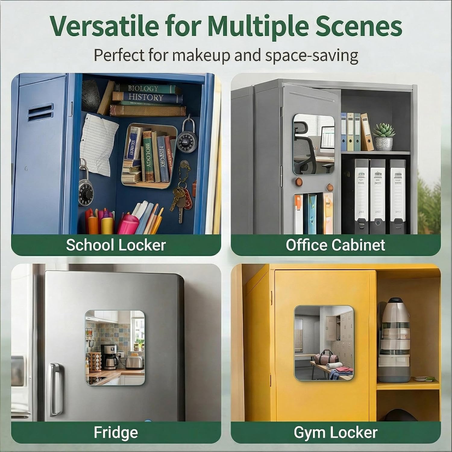 Magnetic Locker Mirror 6x7.1 Inch – Frameless Glass Makeup Mirror with Rounded Corners, HD Reflection, Soft Magnetic Backing for Dorm, Office, Gym Locker, Refrigerator, Travel, Compact & Portable