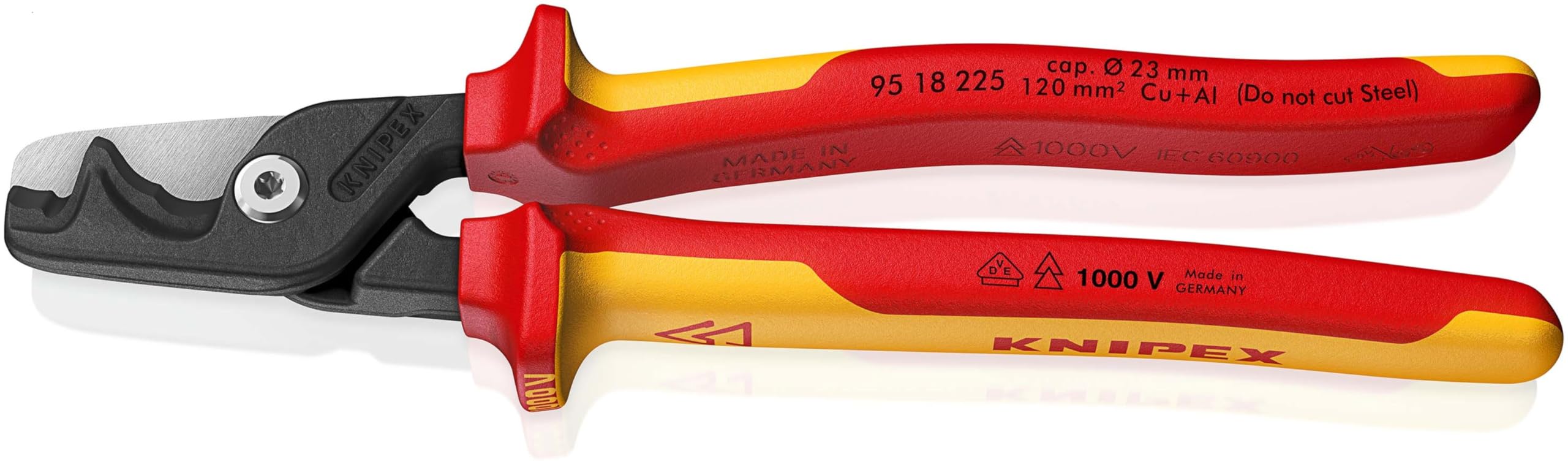 KNIPEX StepCut XL Kabelschere mit Stufenschnittisolierender Mehrkomponenten-Griff, VDE-geprüft 225 mm, 95 18 225