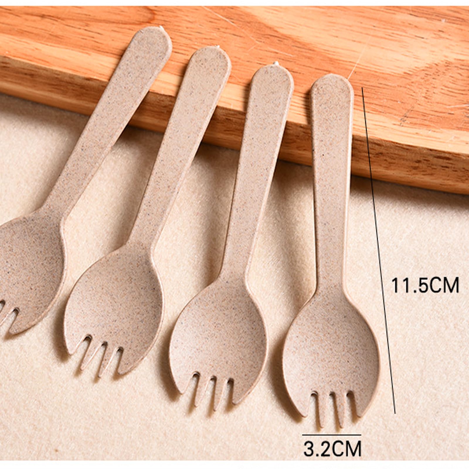 100PCS Disposable Sporks, Individually Wrapped Durable Strong Plastic Sporks for Desserts Ice Cream Cake for Picnics Restaurant and Party Supply (Wheat Color)