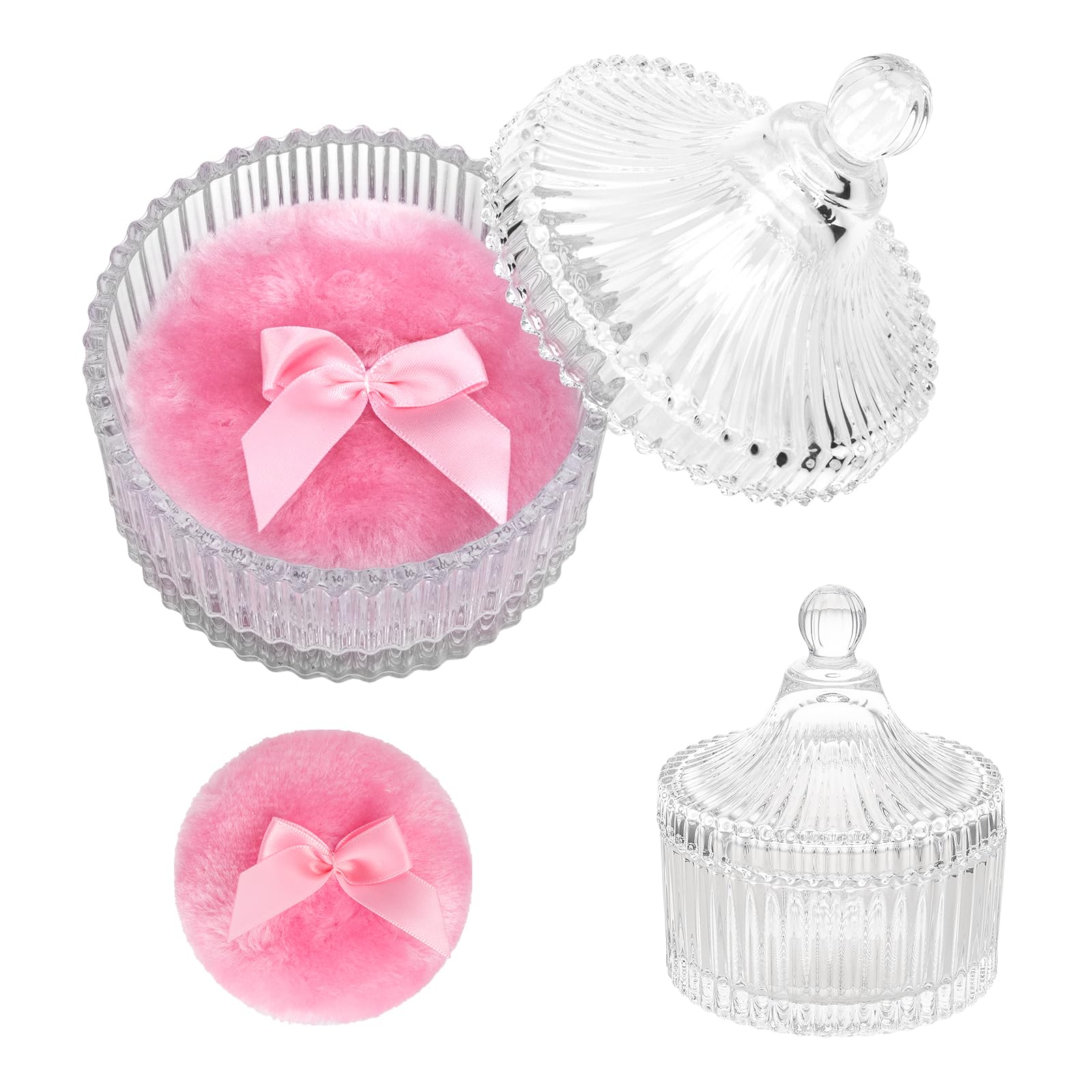 2 Pieces Large Body Powder Puff and Container - Dusting Powder Container with Puff, Crystal Case, Body Powder for Women Soft Washable Reusable Velour Face Body Glitter Wet Dry Makeup-picture-34