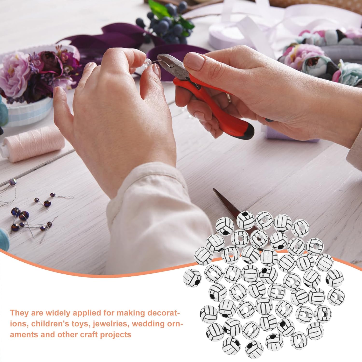 Silicone Beads 15mm 100 Pieces Acrylic Volleyball Bead Big Hole Volleyball Round Loose Spacer for DIY Necklace Bracelet Pendant Making Heart - Image 4